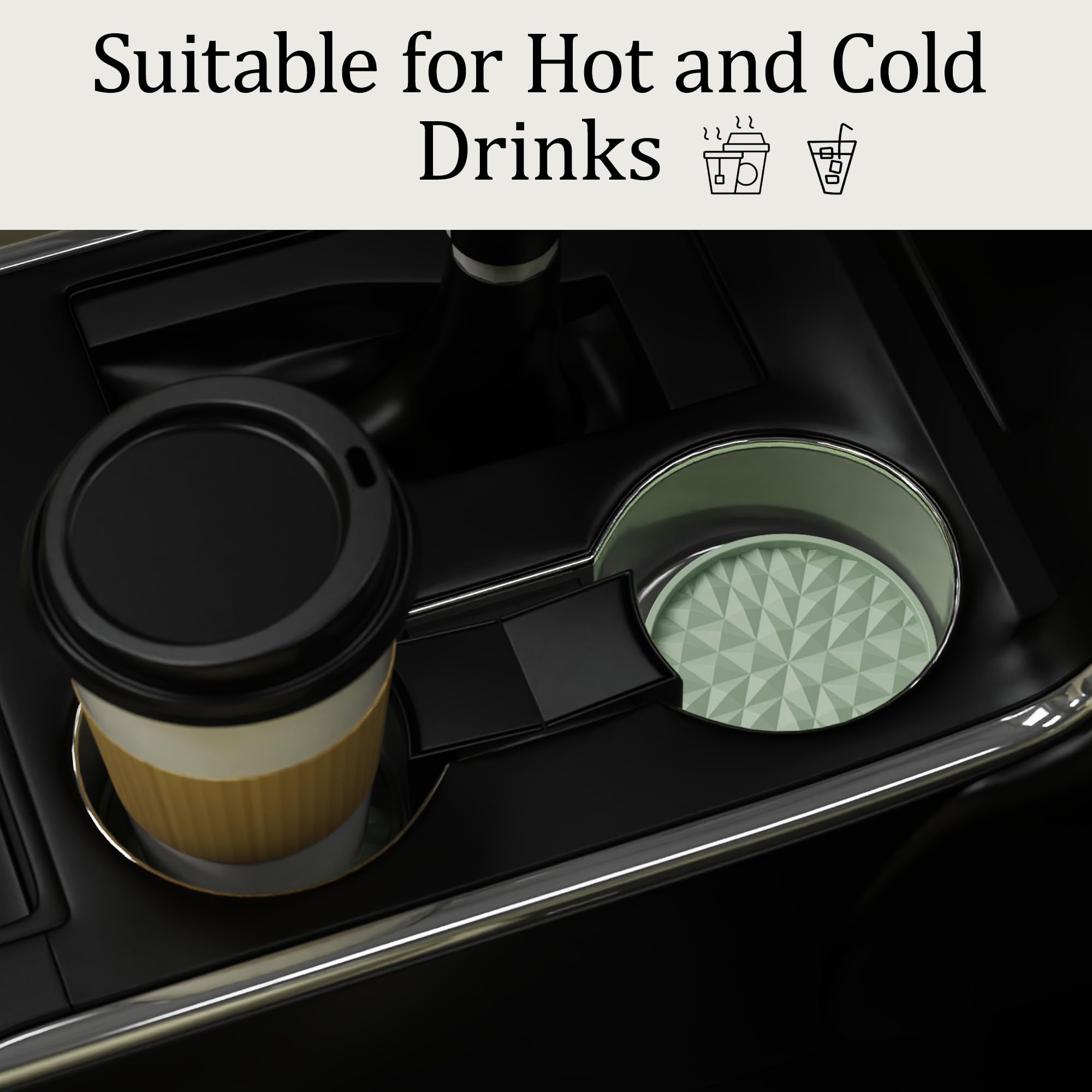 Non-Slip Silicone Car Coasters 4 Pack (2.75 Inch) - Universal Cup Holder Mats for Cars, Waterproof & Durable Interior Accessories - Perfect for Coffee, Drinks & Spill Protection - Sage Green