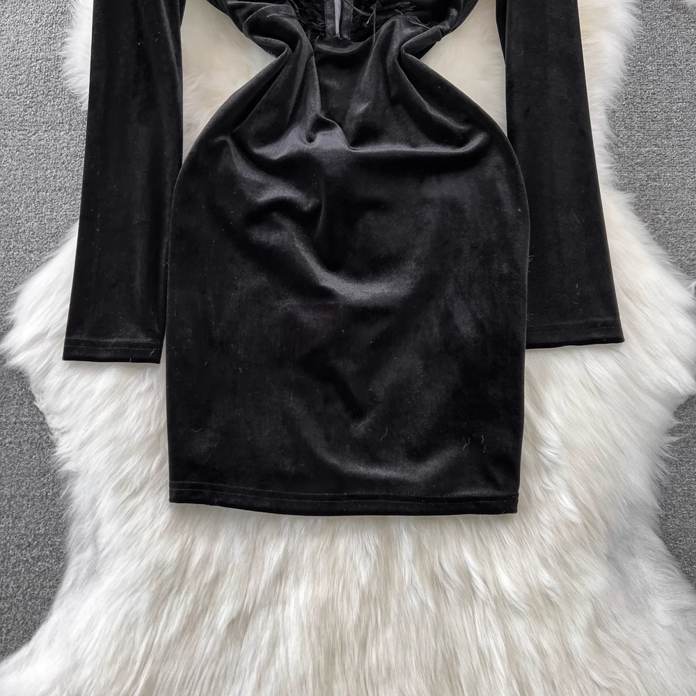 Elegant French Style Velvet Sheath Dress for Women - Perfect for Evening Parties, Weddings & Special Occasions