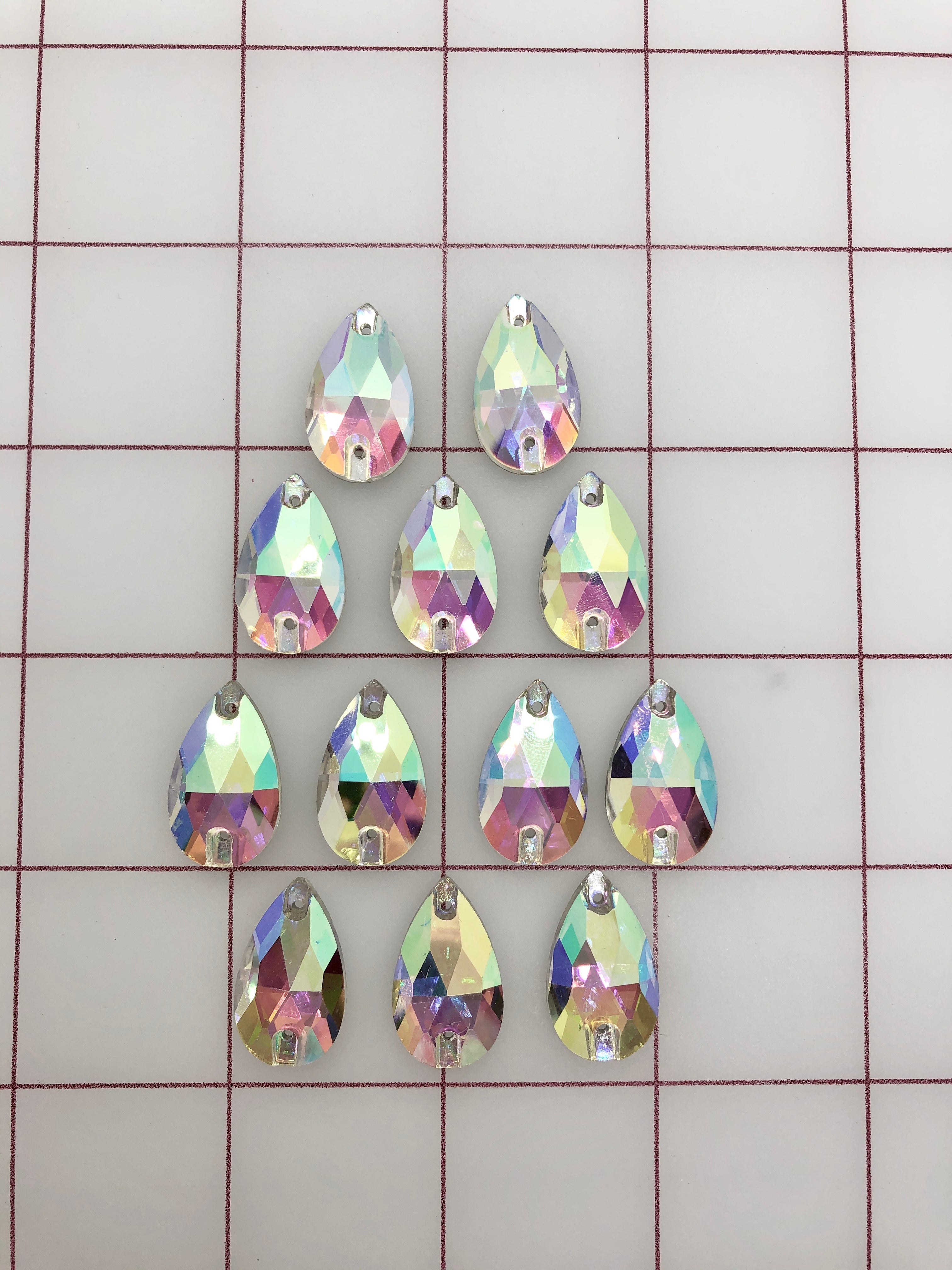 13x22mm Czech Bright Cut Crystal AB Pear Shape Rhinestones - Sew On for DIY Clothing, Costumes, and Accessories
