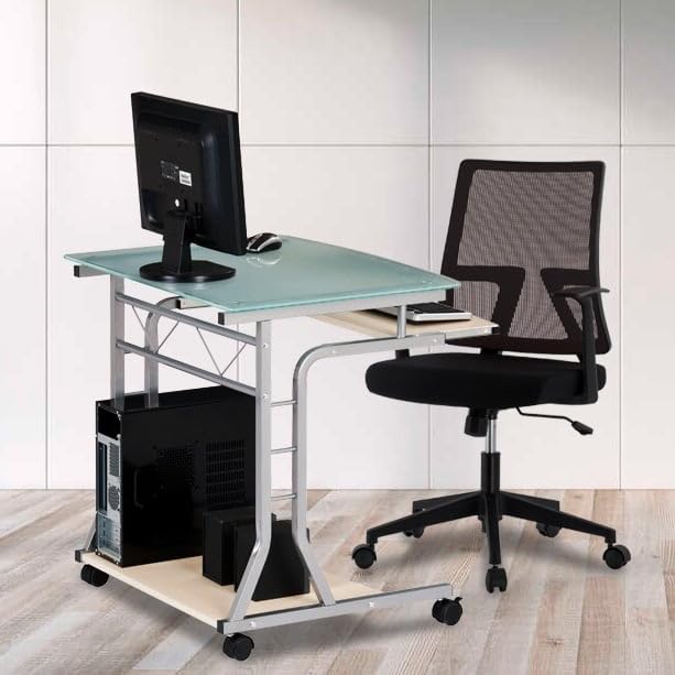 Compact Glass PC Desk - Space-Saving for Small Rooms & Offices