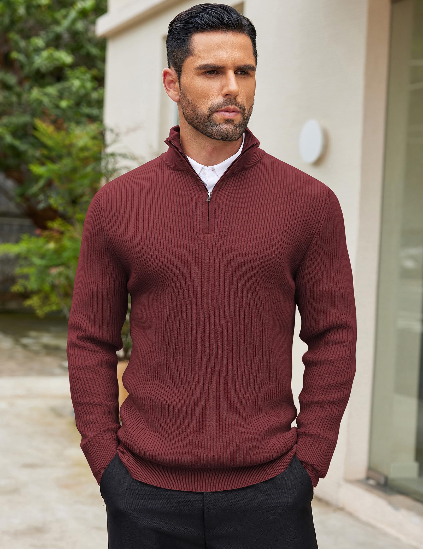 COOFANDY Men's Slim Fit Quarter Zip Sweater - Lightweight Mock Neck Pullover Knit Top for Casual Wear & Office Outfits | Perfect for Fall Layering and Business Casual Style