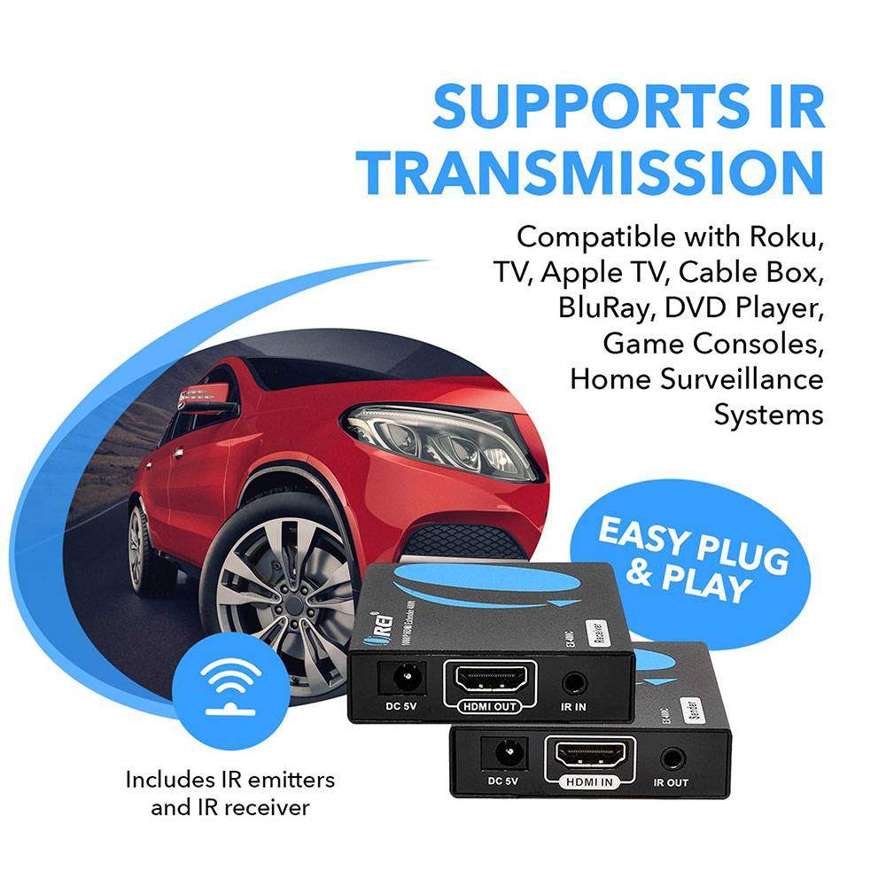 EX 400C 1080p HDMI Extender Over CAT6/7 Cable - Extend HDMI Signal Up to 400 Feet with IR Control - Perfect for Home Theater, Conference Rooms & Long-Distance AV Setups