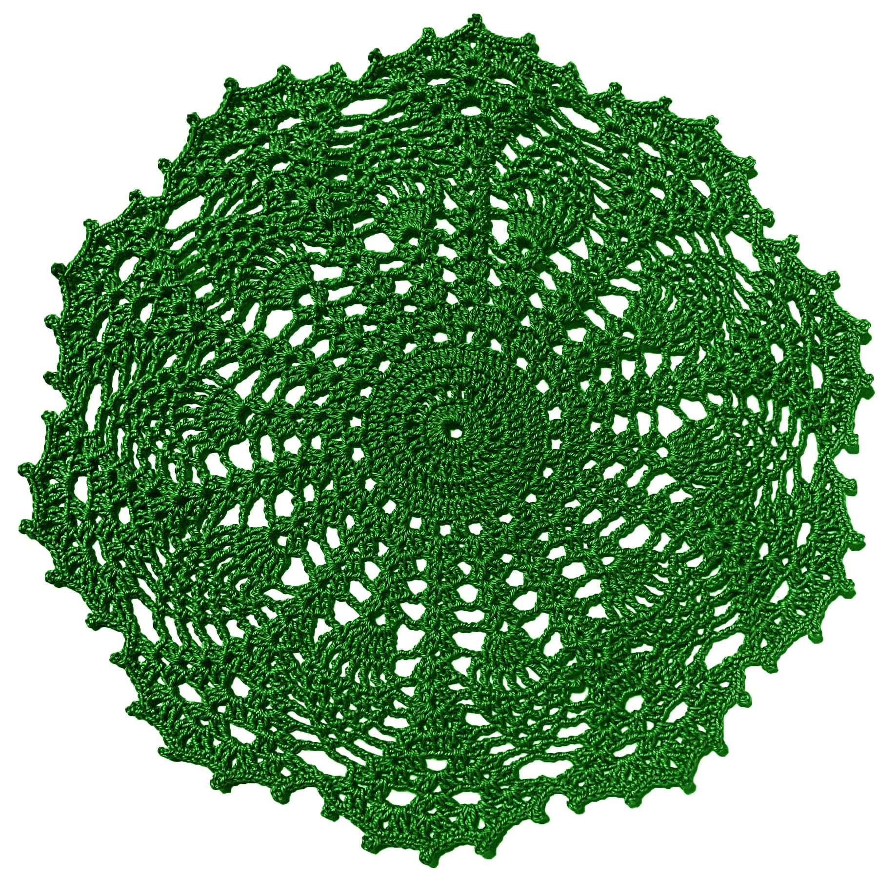BIBITIME Handmade Crochet Lace Doilies - 11-12 Inch Round Rustic Table Coasters & Placemats (Pack of 2, Green) - Elegant Kitchen, Dining Room & Party Decor for Dressers, Tea Tables & Wedding Centerpieces