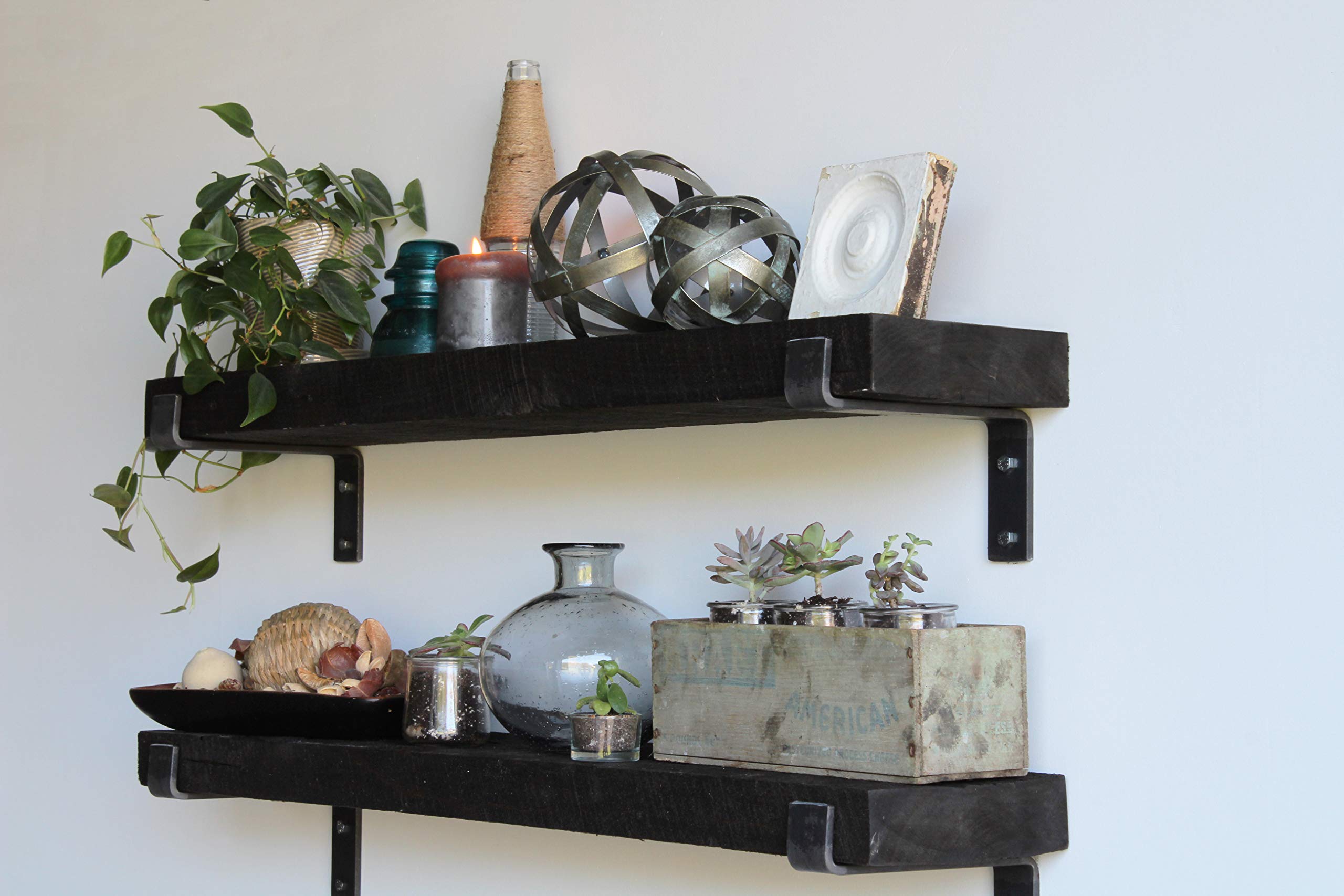 Urban Legacy Accent Shelves - Set of 2 Reclaimed Barn Wood Floating Shelves with Brackets (40