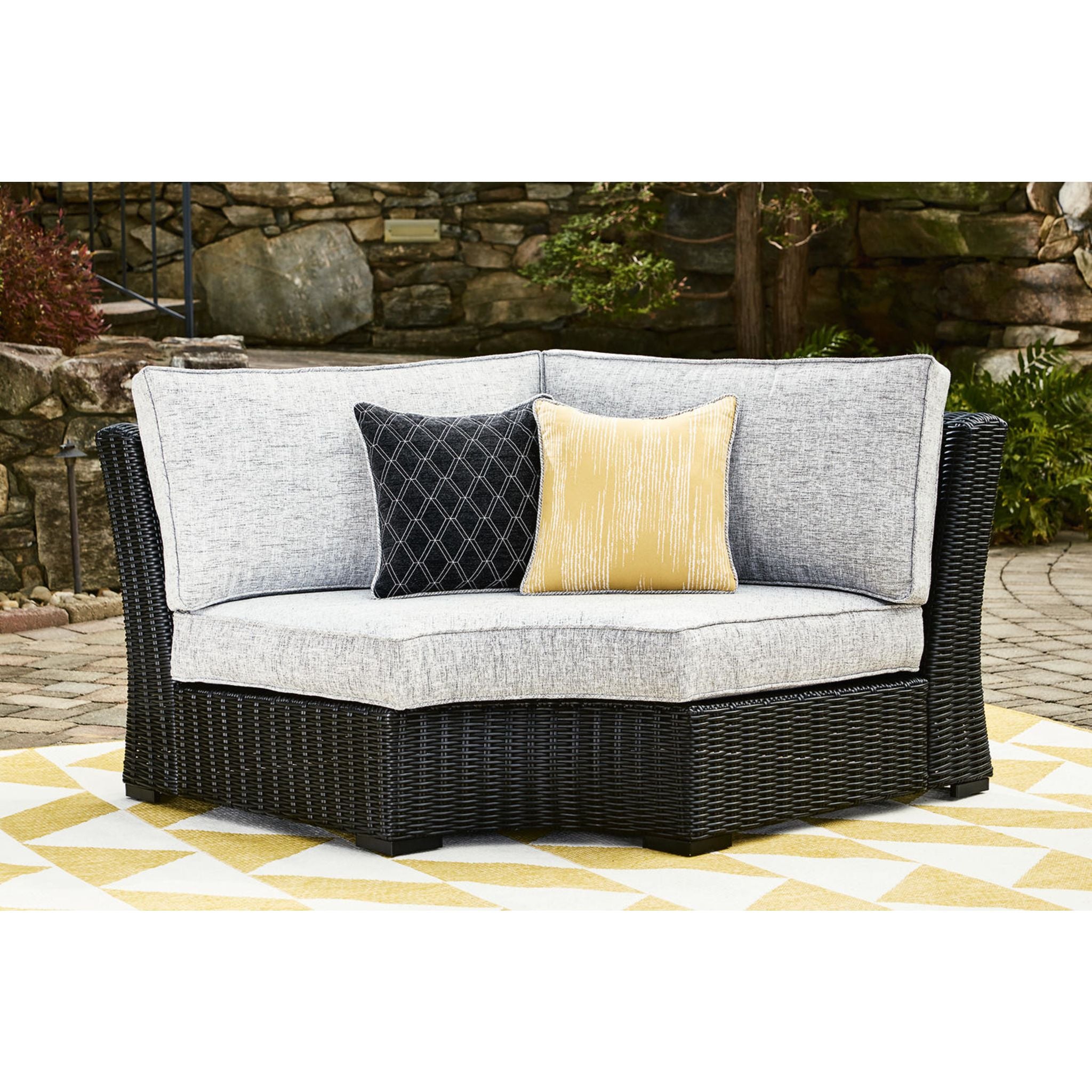 Beachcroft Outdoor Corner Chair with Cushion - Waterproof Patio Furniture Set for Poolside, Garden & Backyard Relaxation - Black/Light Gray