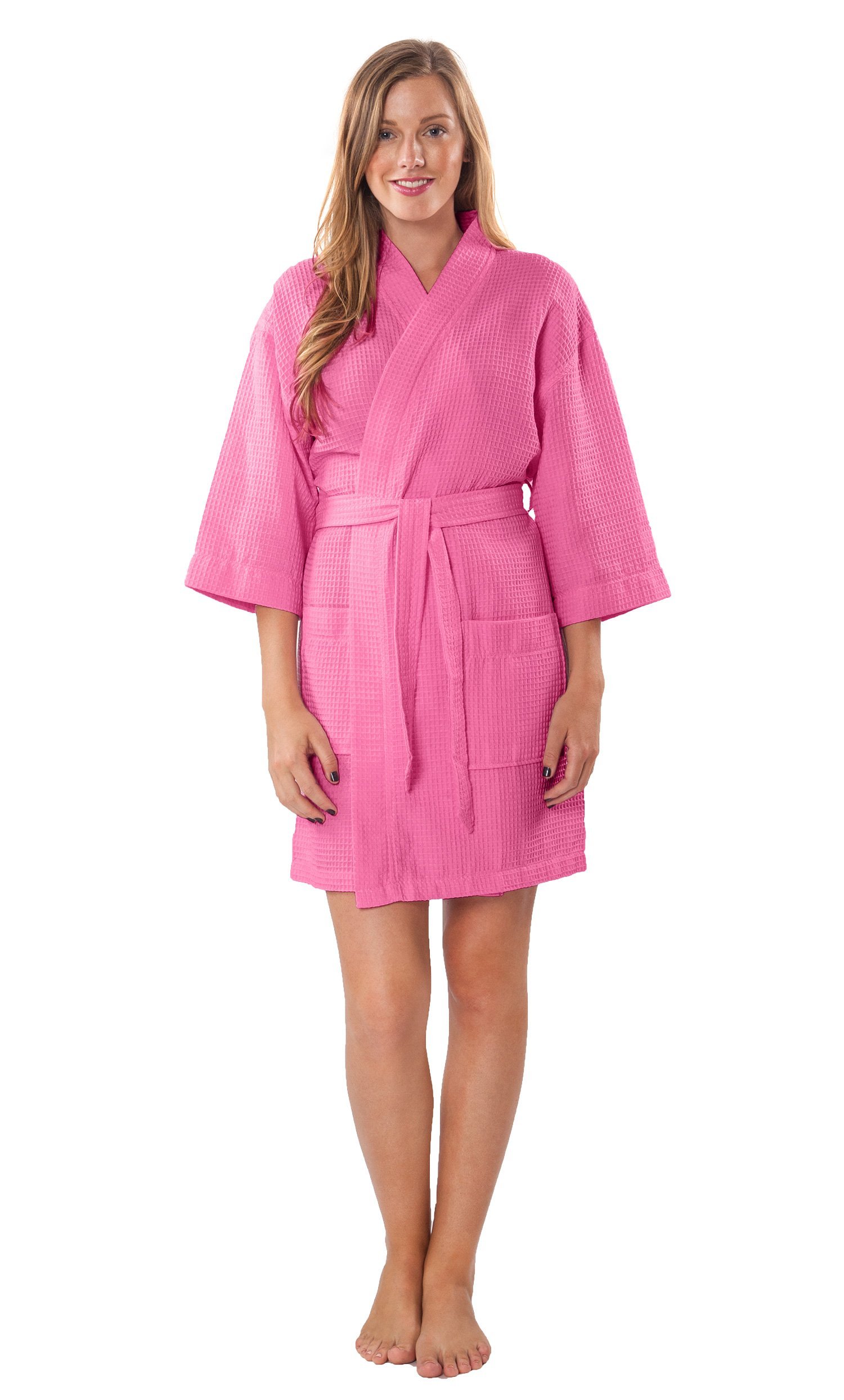 Turquoise Lightweight Short Robes for Women - Soft Waffle Kimono Bathrobe | Fast-Drying & Durable Cotton Blend | Perfect for Spa, Beach, and Lounging at Home