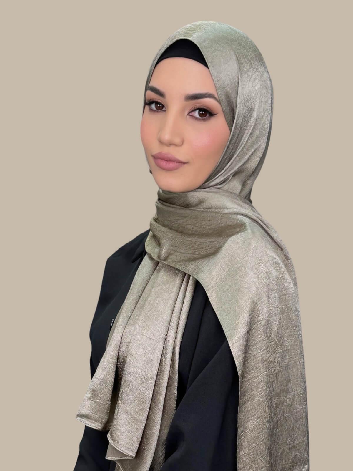 Classic Satin Hijab Scarf - Khaki Color | Modest Muslim Headscarf for Women | Perfect for Daily Wear, Prayer & Special Occasions