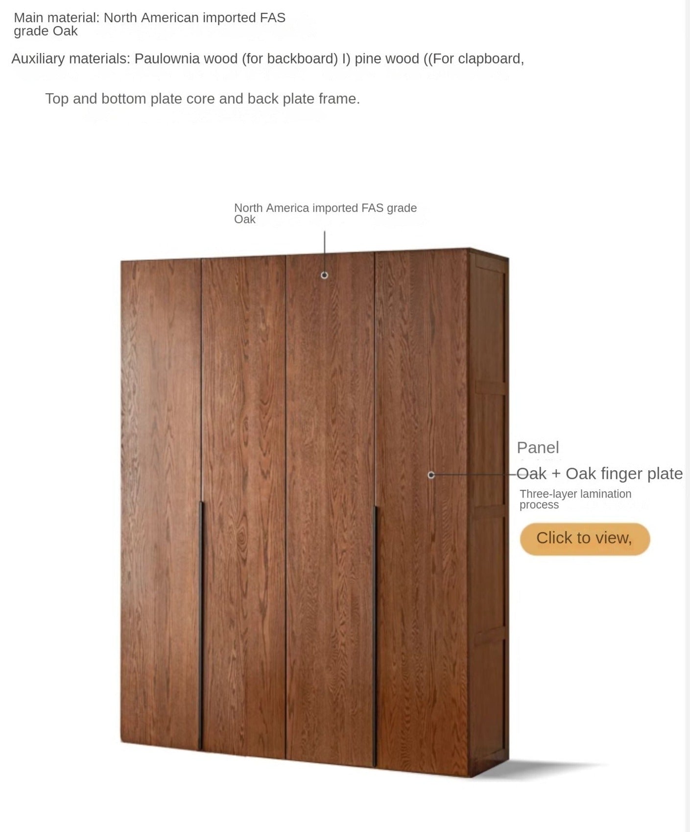 Solid Oak Wood Wardrobe - Spacious & Durable Closet Organizer for Bedroom, Living Room, or Walk-In Closet Storage
