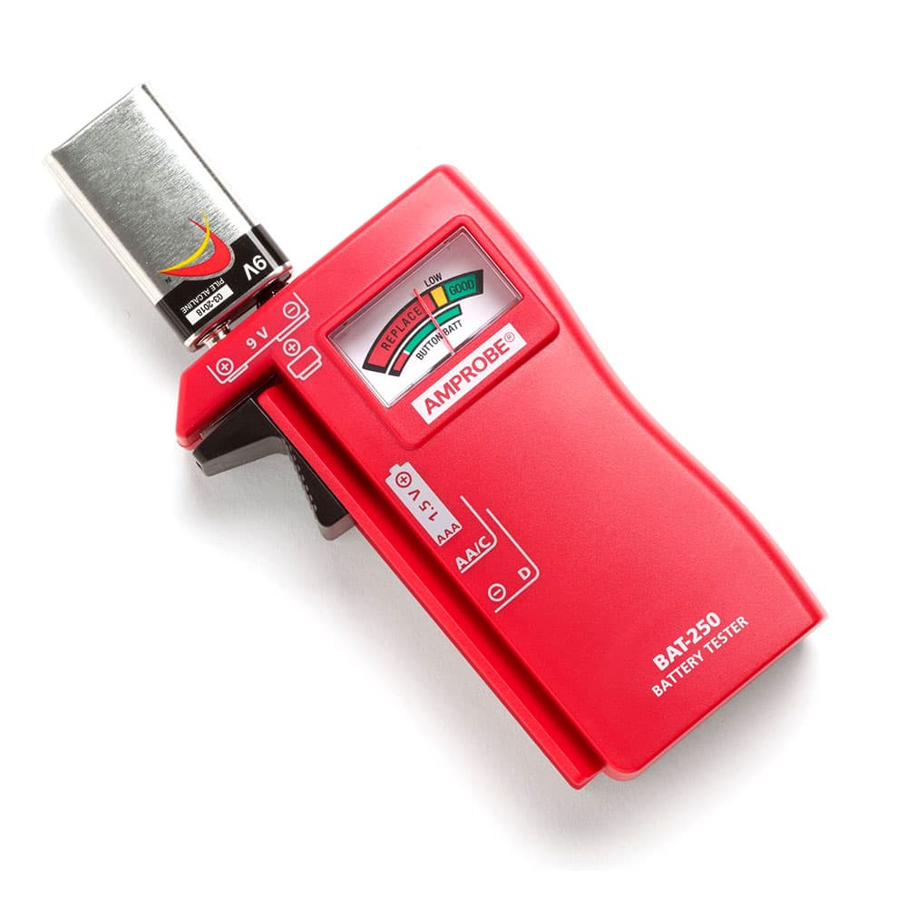 Amprobe BAT-250 Handheld Battery Capacity Tester with V-Shaped Side Cradle - Digital Battery Analyzer for AA AAA C D 9V Cells - Perfect for Home, Workshop & Industrial Battery Testing