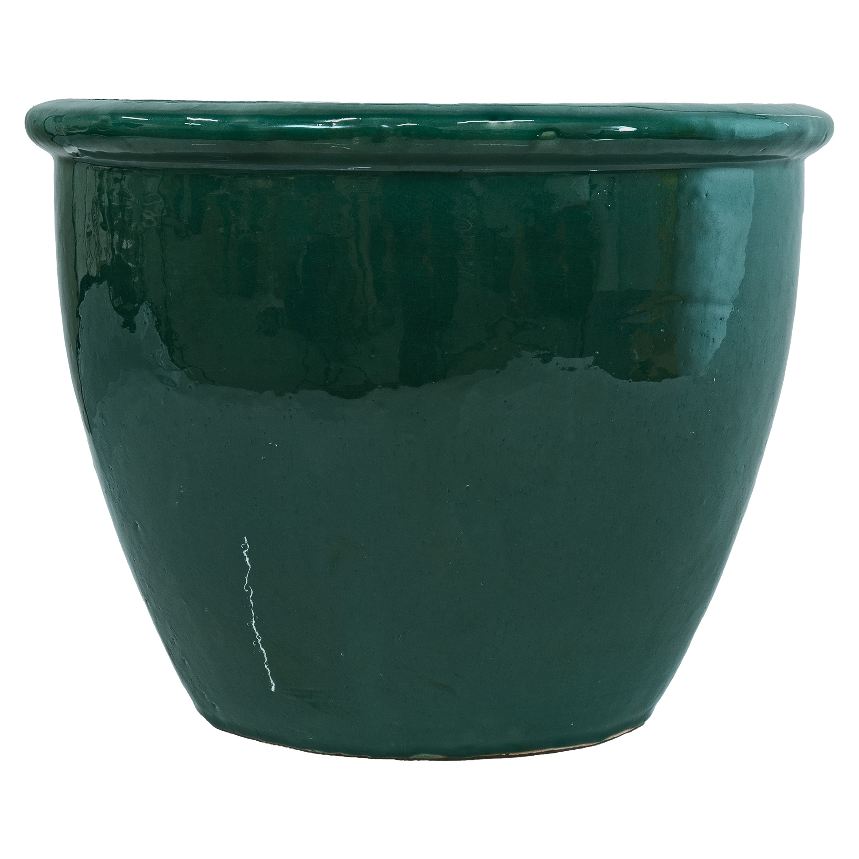 Sunnydaze Chalet Round Glazed Ceramic Planter with Drainage Hole - Outdoor Garden Flower Pot for Patio, Balcony & Home Decor