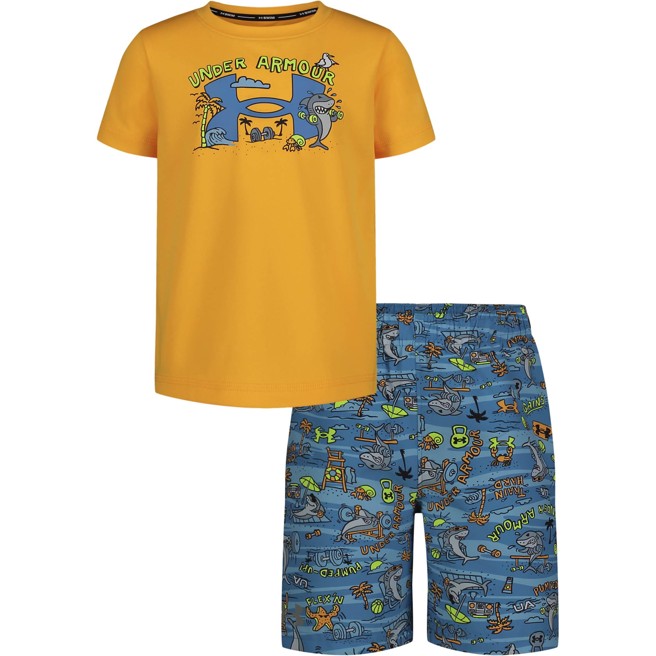 Under Armour Boys' Swim Volley Set - Sleeve Shirt & Matching Shorts | Lightweight & Breathable Swimwear for Kids | Perfect for Swimming, Beach & Summer Activities