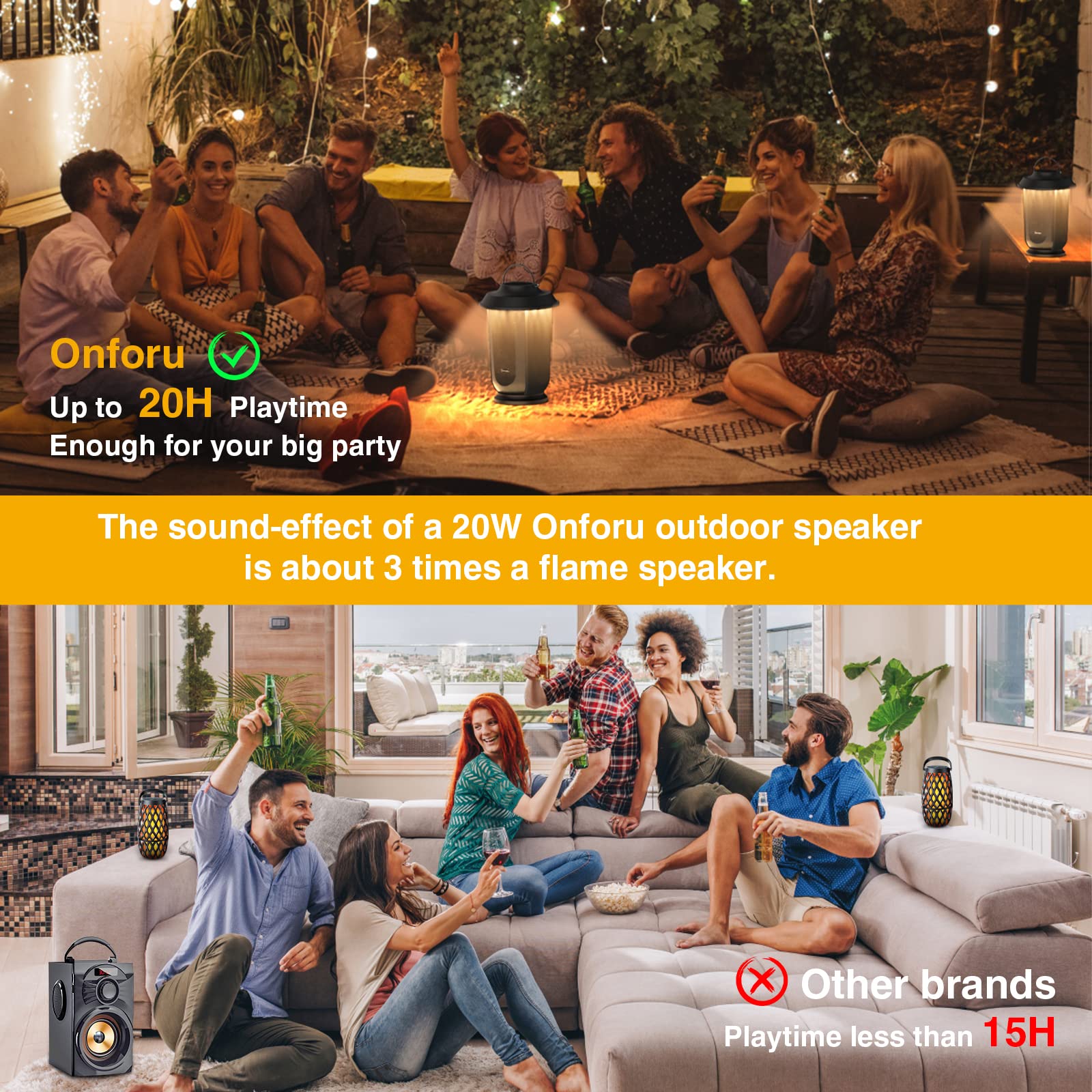 Onforu 2 Pack Outdoor Bluetooth Speakers with LED Lights - Wireless Loud Stereo Sound, TWS Pairing, Bluetooth 5.0 - Perfect for Christmas Parties, Garden Decor, Patio Entertainment & Camping Nights