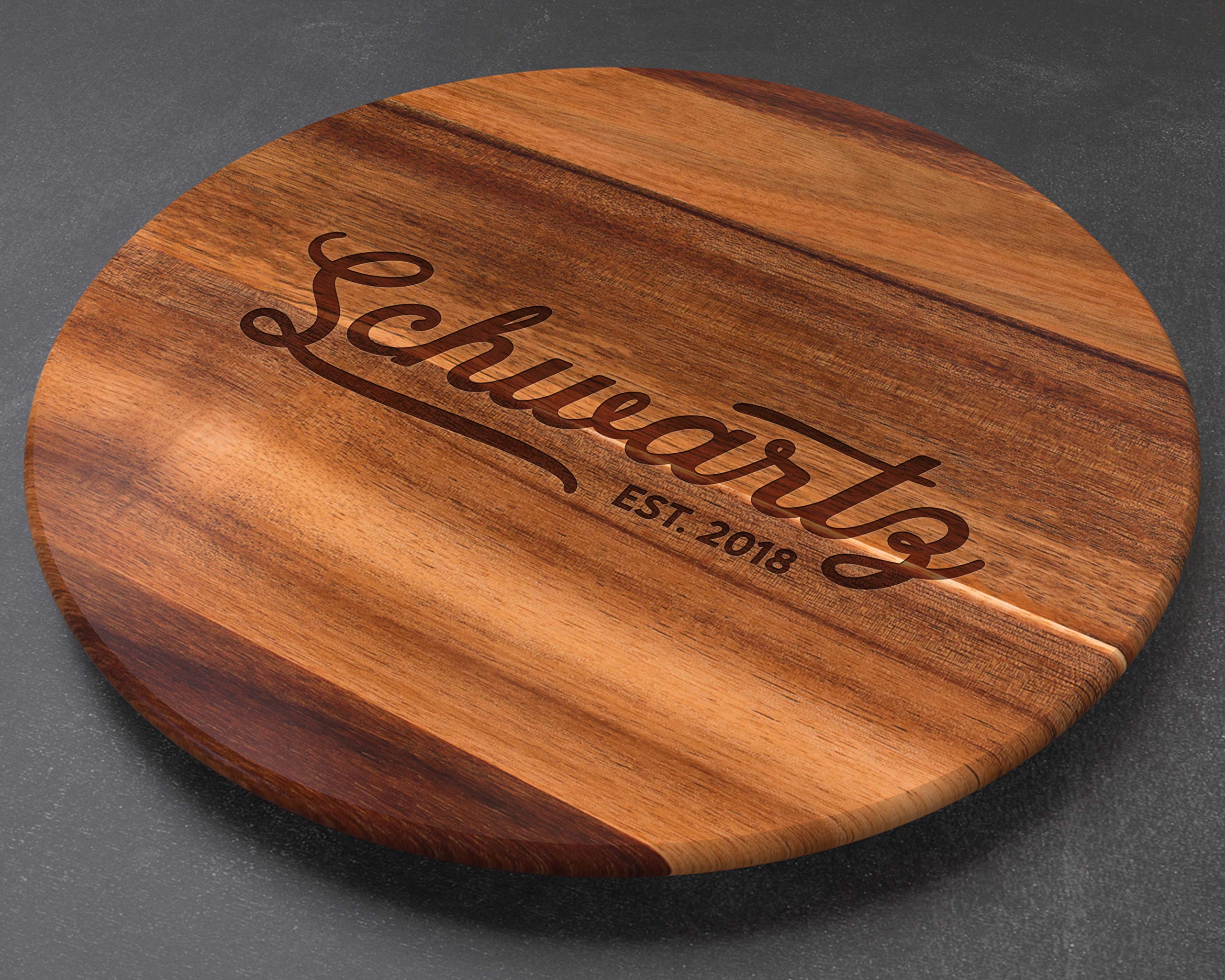 Personalized Acacia Wood Lazy Susan Turntable - Large Custom Wooden Serving Tray - Perfect for Christmas Gifts, Dining Table Decor & Spice Organization
