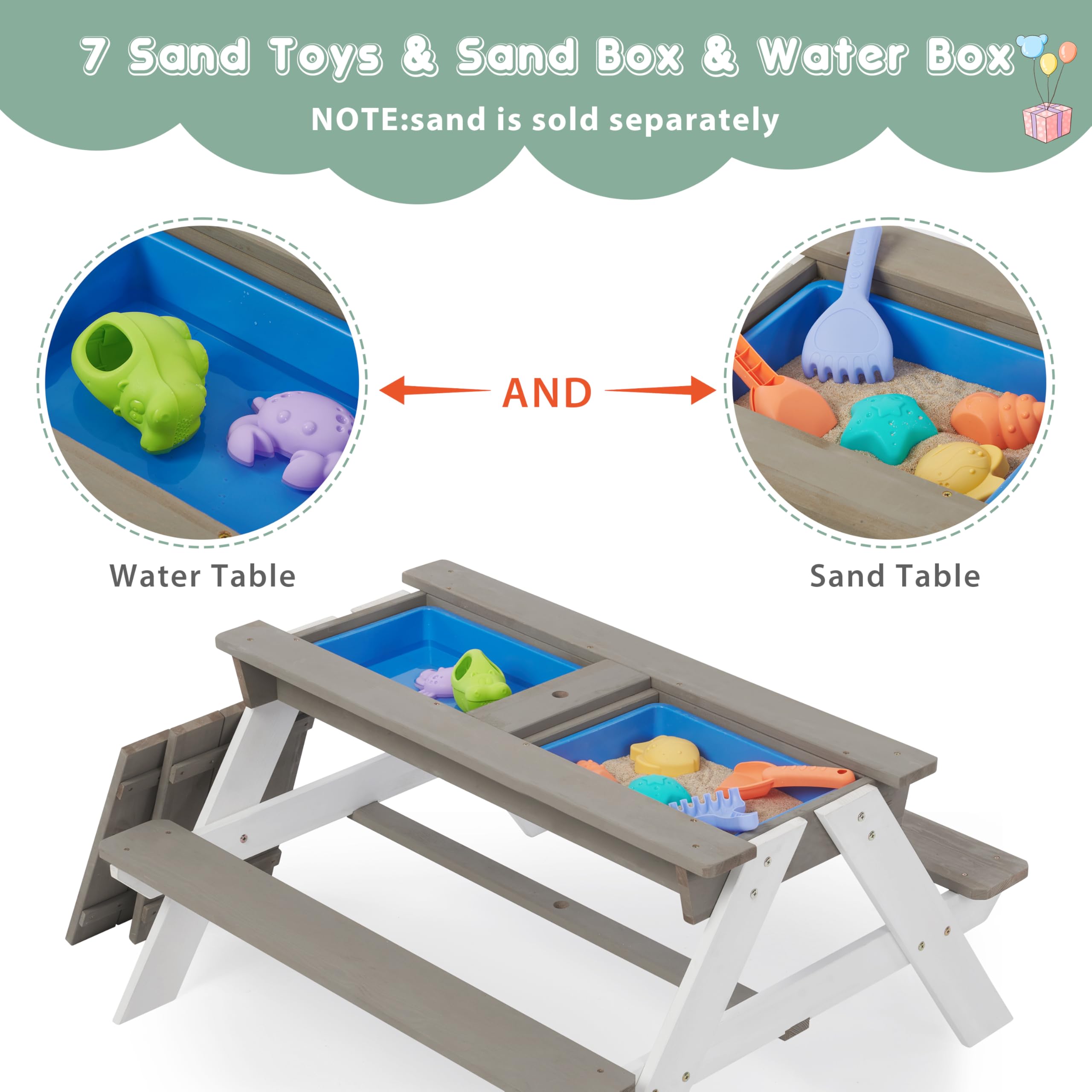**Wooden Kids Picnic Table with Umbrella - Outdoor Sand & Water Activity Play Table for Backyard, Patio, Garden - Perfect for Toddlers & Preschoolers Playtime**