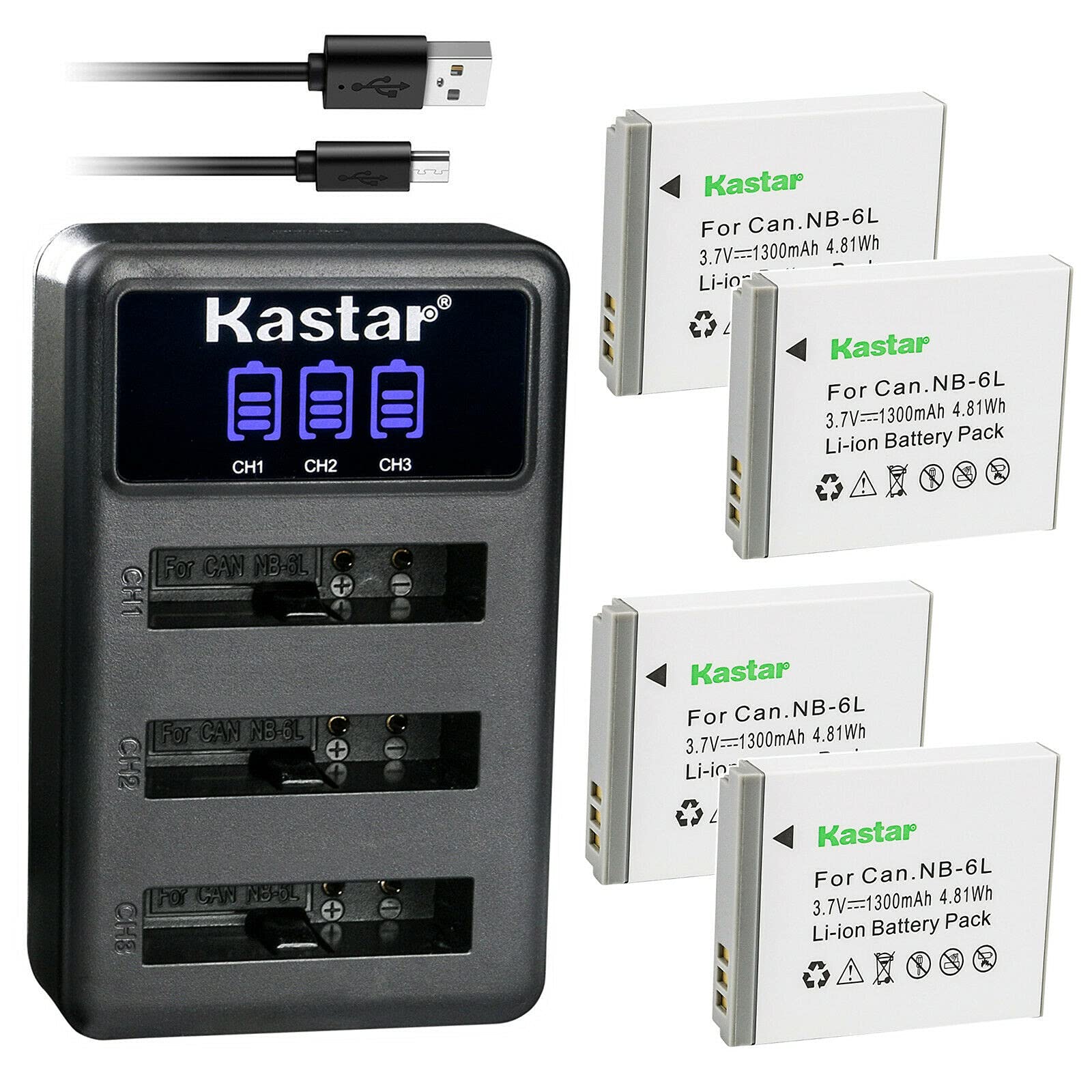 Kastar 4-Pack Rechargeable Batteries with LCD Triple USB Charger - Compatible with Came-TV KUMINIK8 & WAERO Wireless Headsets - Perfect for Professional Video Production & Live Streaming