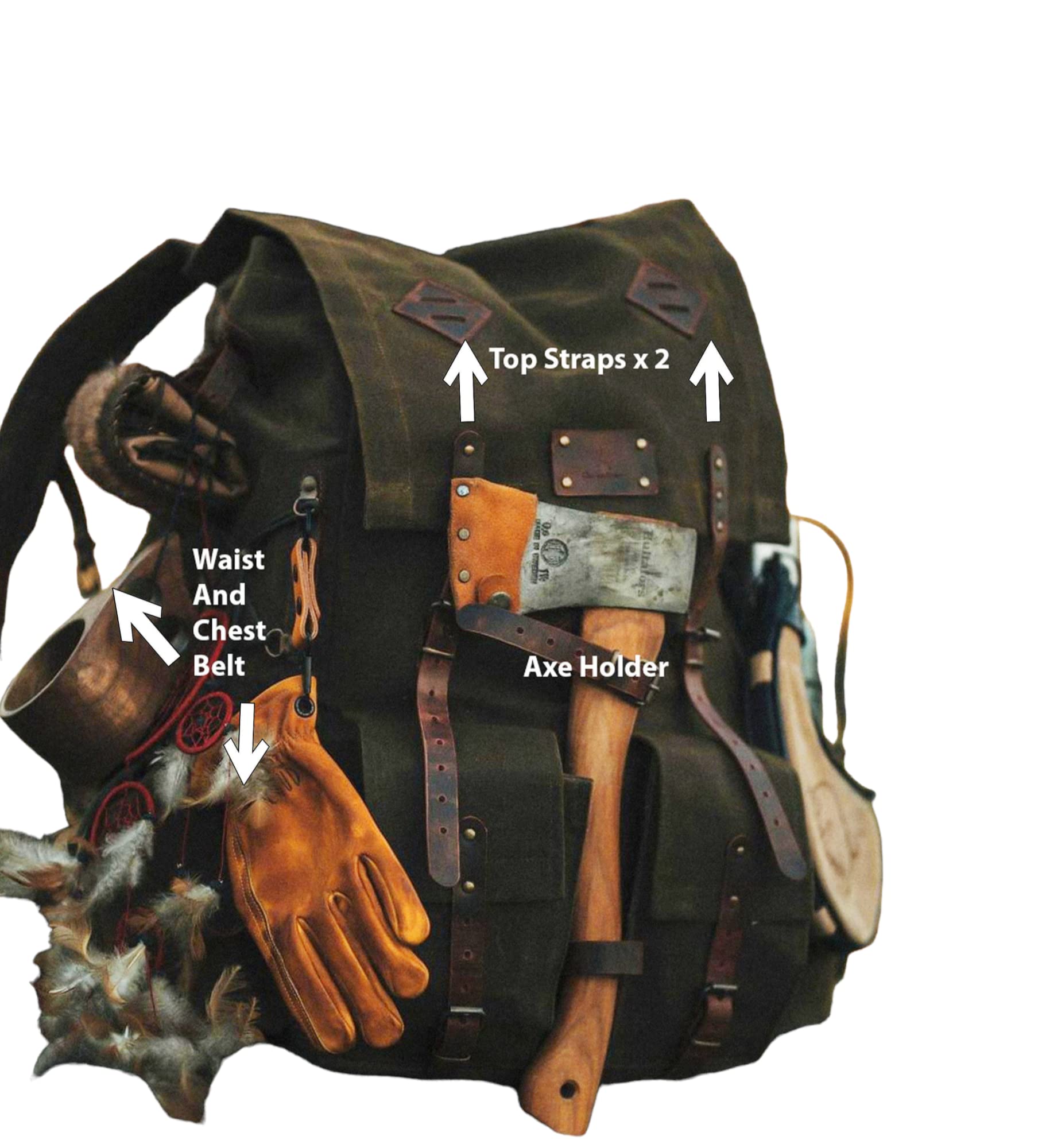 Durable Leather Canvas Backpack for Camping & Outdoor Adventures - Bushcraft Gear, Hiking Equipment & Travel Rucksack - Perfect for Hiking, Travel & Wilderness Exploration