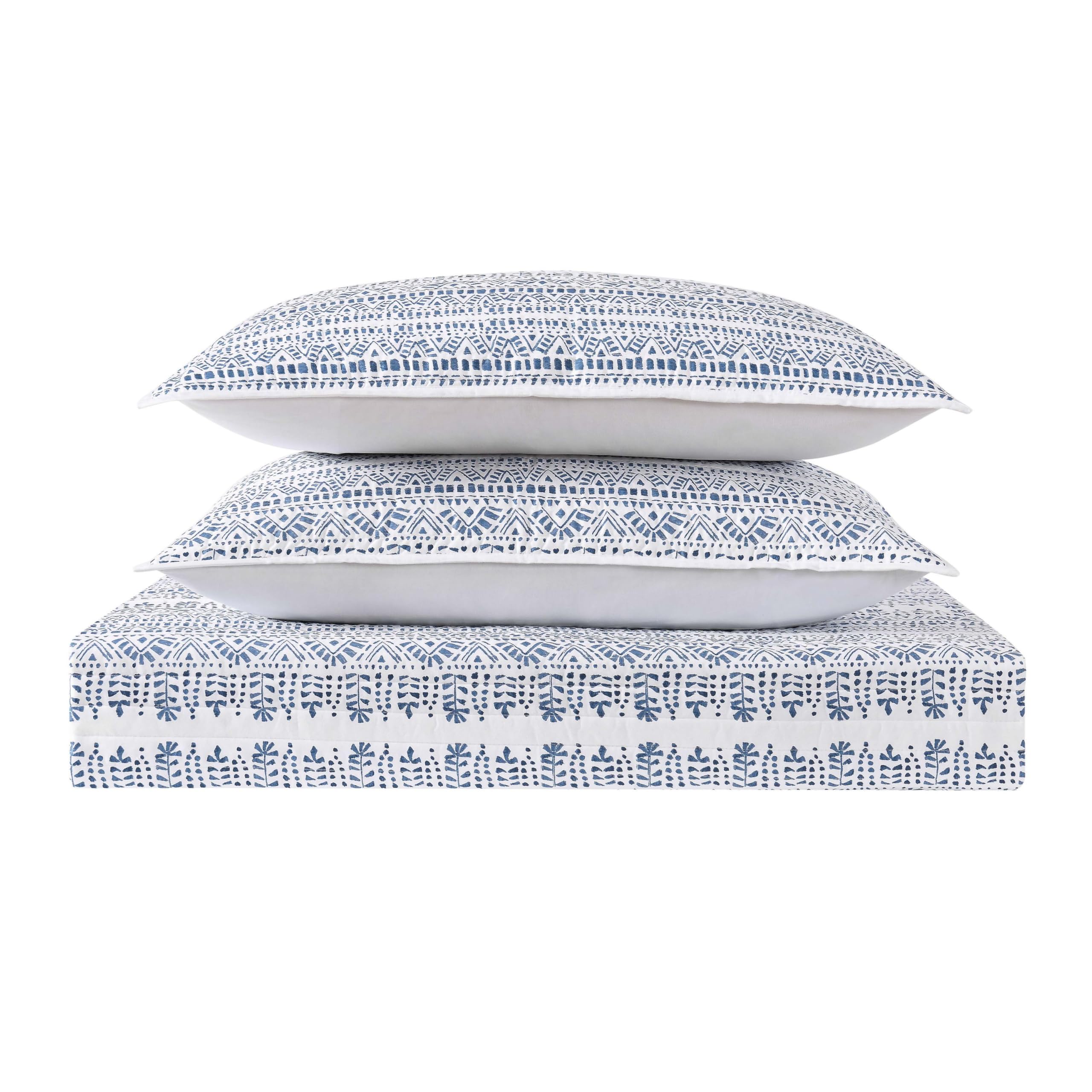 Premium Reef Quilt Set Full/Queen Size 90x92 Inches - 3-Piece Bedding Set in White & Blue Ocean Theme | Soft Breathable Comforter for Beach House, Guest Room & Coastal Decor
