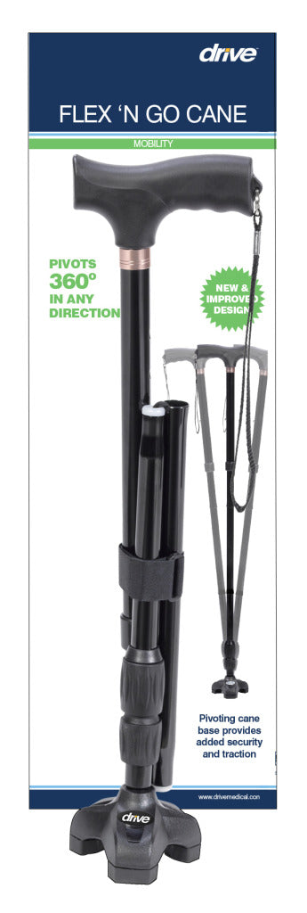 Flex N Go Cane - Adjustable Folding Walking Stick for Seniors & Adults - Lightweight Mobility Aid with Comfortable Handle - Perfect for Travel, Hiking & Daily Support