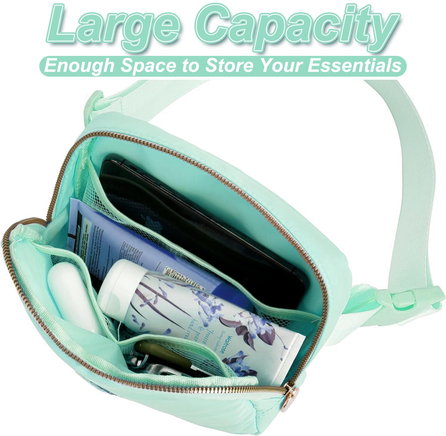 Personalized Initial Belt Bag - Trendy Fanny Pack & Crossbody Bag for Teen Girls, Cute Birthday Gift, White & Light Green | Perfect for School, Travel & Outfits