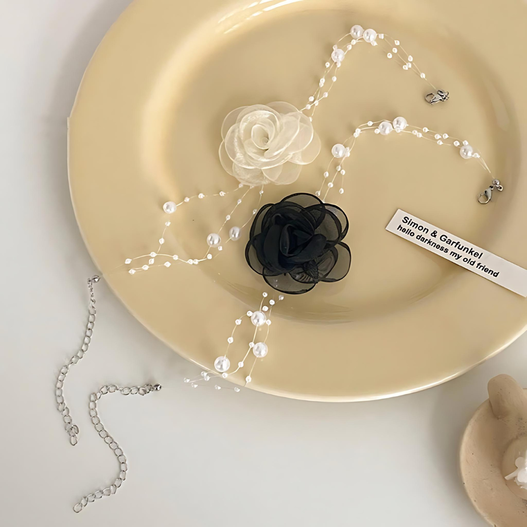 Elegant Pearl Flower Suede Choker Necklace for Women | Vintage Boho Bridal Party Jewelry Gift | Perfect for Weddings, Date Nights & Special Occasions - HN3463