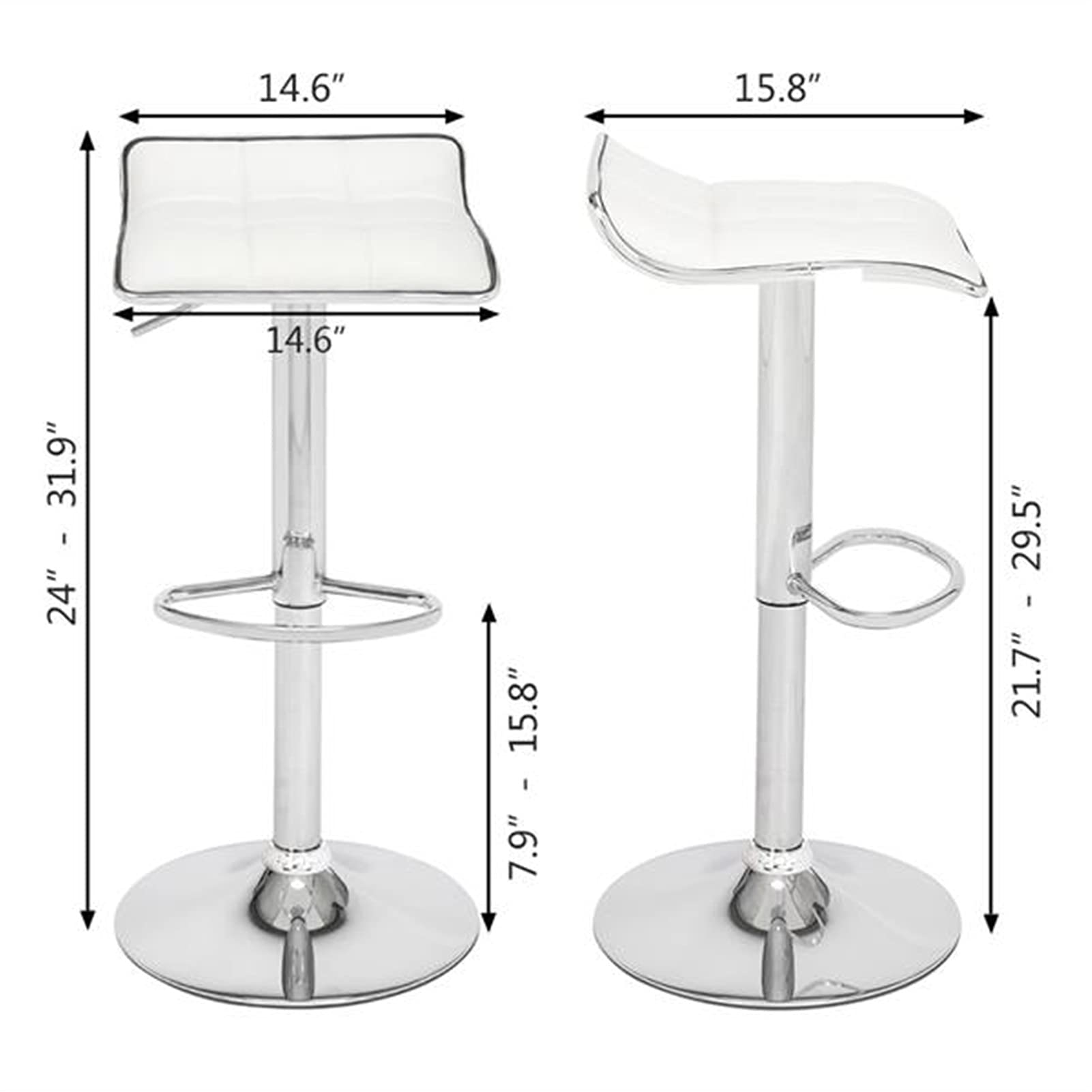 360° Swivel Adjustable Modern Bar Stool with Soft-Padded Square Seat & Curved Footrest - PU Fabric White Bar Chair for Kitchen Island, Home Bar & Dining Counter - Comfortable Height Adjustable Stool for Breakfast Nook, Coffee Bar & Restaurant - Perfect for Home Decor, Kitchen Seating & Commercial Use - TOMYEUS Bar Stools - Ideal for Small Spaces, Apartment Living & Stylish Entertaining