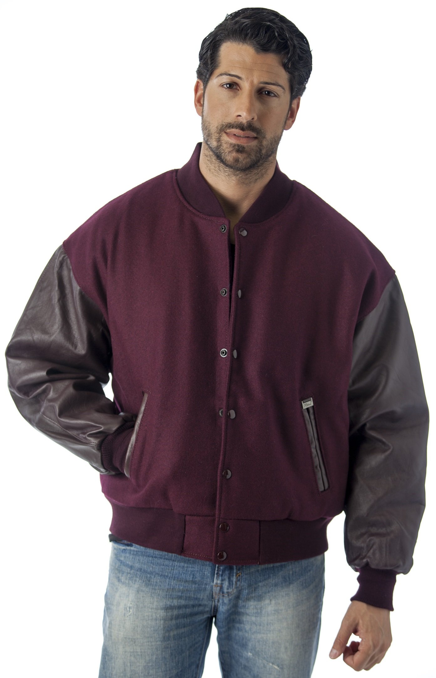 REED Men's Premium Varsity Leather & Wool Jacket - Made in USA - Stylish Casual & College Wear for Fall & Winter Seasons