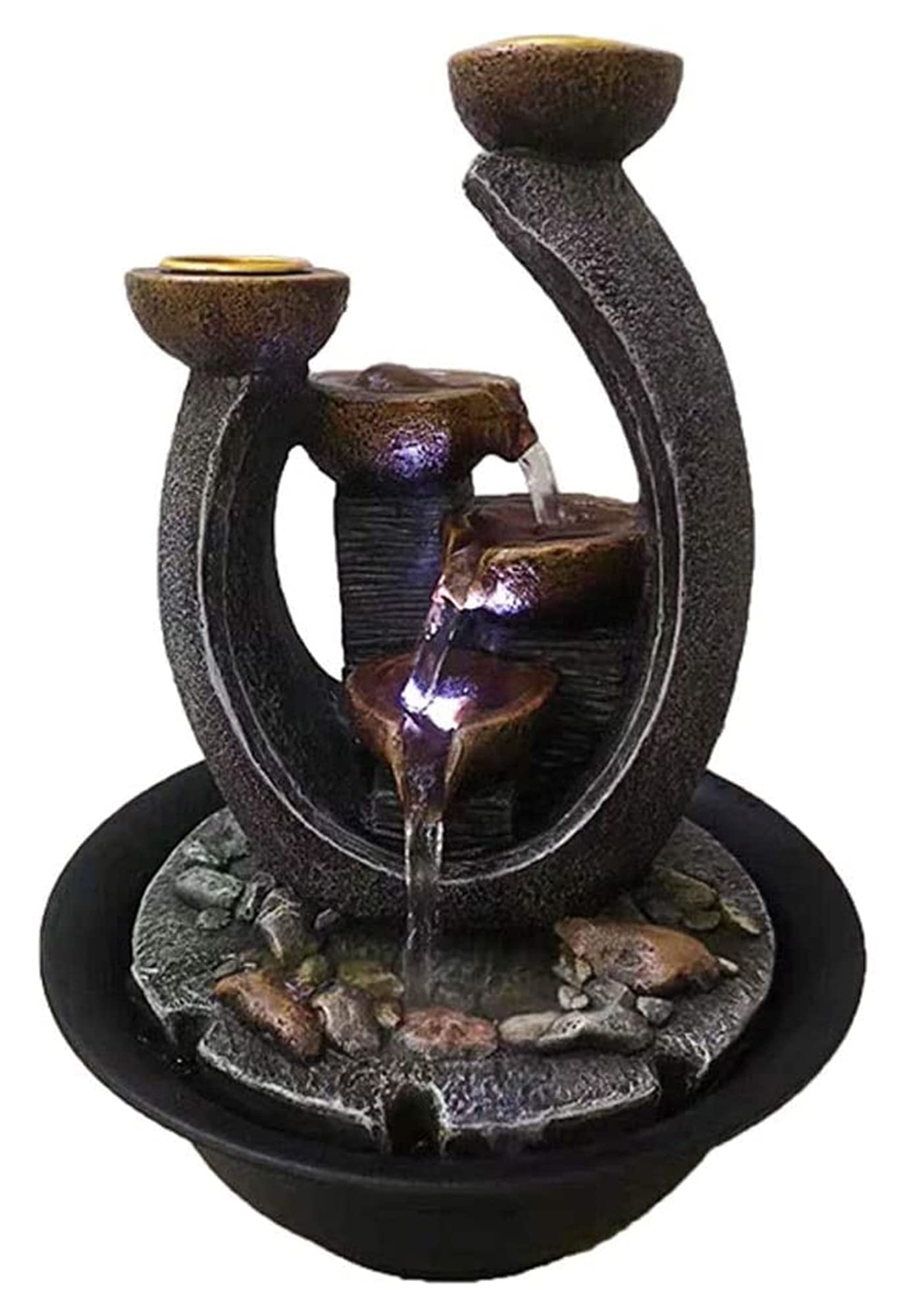 ACCDUER 3-Layer Zen Desktop Fountain with 2 Candle Holders - 20cm×20cm×28cm Tabletop Water Fountain for Home & Office Decor, Meditation & Relaxation