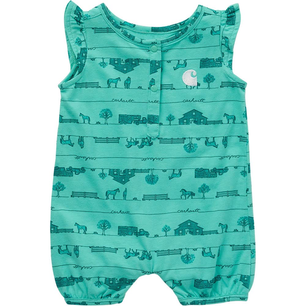 Carhartt Baby Girls Sleeveless Striped Romper - Soft Cotton Jumpsuit for Infants & Toddlers, Playtime & Summer Outfits