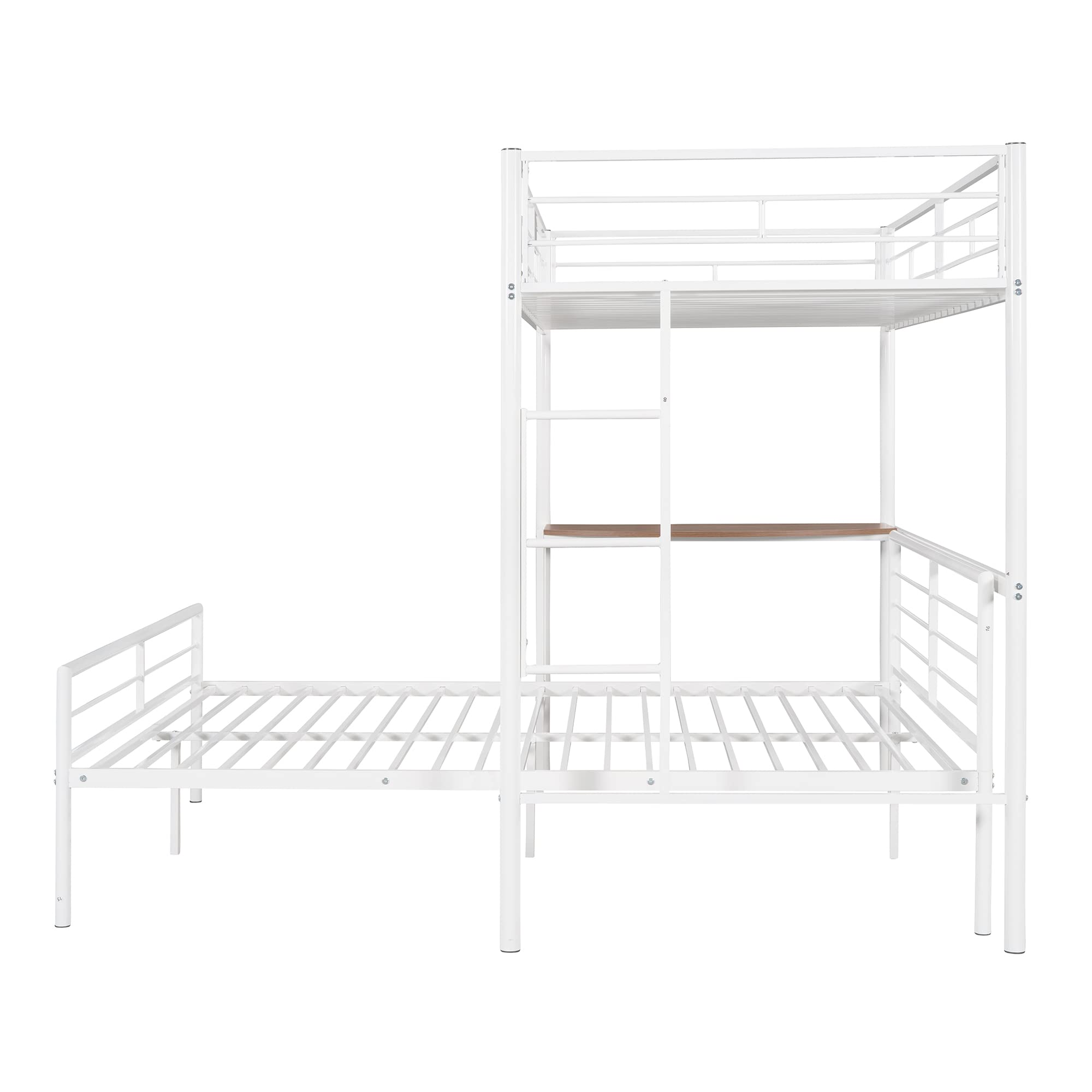 Harper & Bright Designs Twin Over Full Bunk Beds with Study Desk - Metal Bunk Bed Frame, Convertible to Loft Bed or Platform Bed - White Space-Saving Furniture for Kids, Teens & Small Rooms - Perfect for Bedrooms, Dorms & Shared Spaces