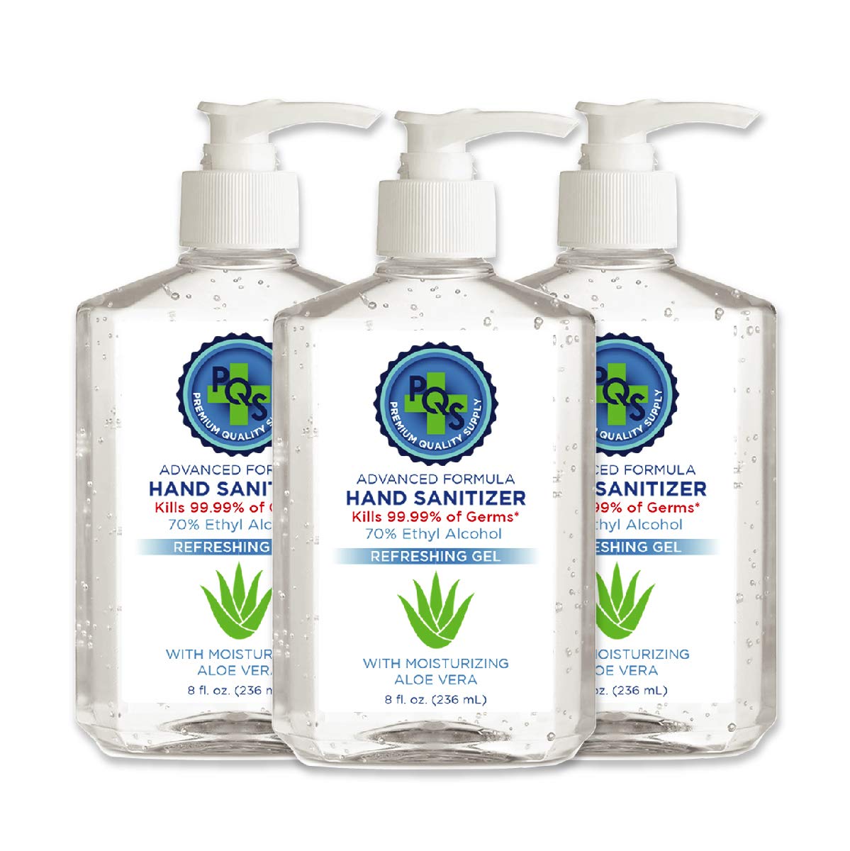 70% Alcohol Hand Sanitizer Gel with Aloe Vera - 8oz Bottle with Pump Dispenser (Pack of 144) - Ideal for Offices, Schools, Hospitals & Public Spaces