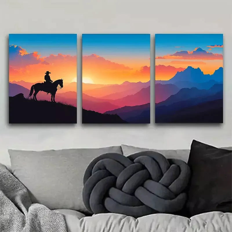 3-Piece Sunset Rider Nature Wall Art Set - Framed Canvas Prints 40x60cm (16x24in) | High Quality Australian Made Wall Decor | Perfect for Living Room, Bedroom & Office Decor