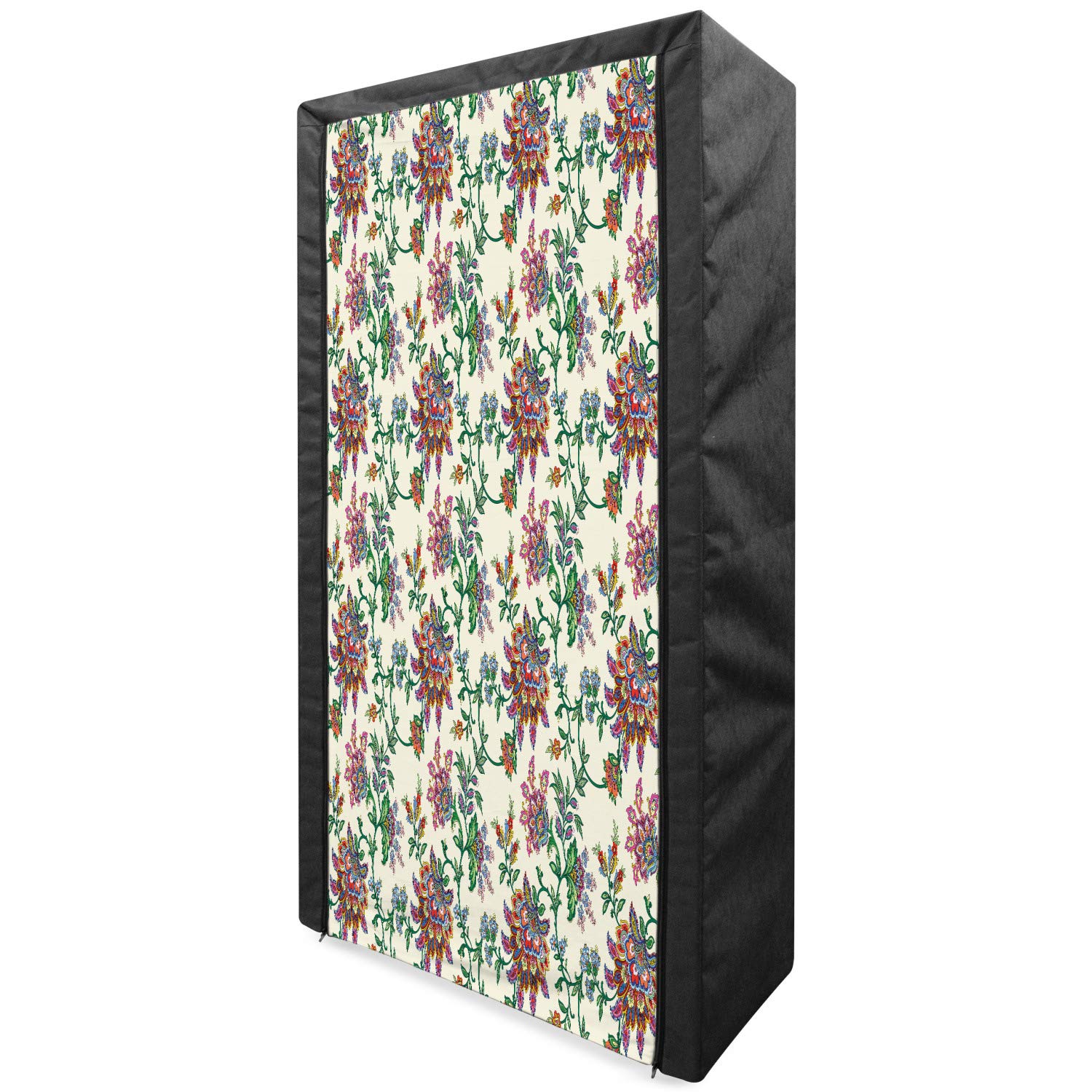 Ambesonne Bohemian Portable Fabric Wardrobe - Vintage Floral Pattern Clothing Organizer with Shelves, 33.5 Inch Multicolor Storage Closet | Perfect for Small Spaces, Dorm Rooms & Apartment Organization