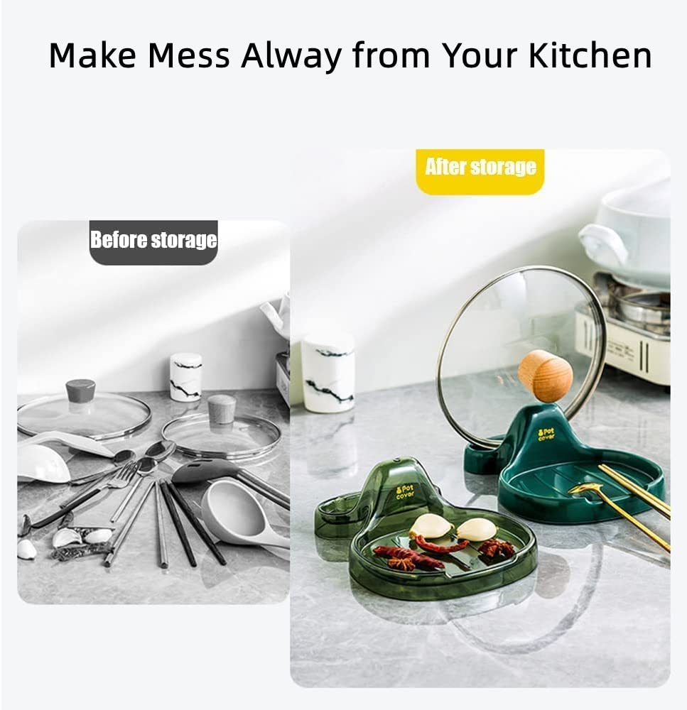 **Multi-Functional Kitchen Spatula Rack with Spoon Rest & Lid Holder – Heat-Resistant, Eco-Friendly, Food-Grade Plastic Utensil Organizer for Spoons, Ladles & Pot Lids (Dark Green) – Perfect for Countertop, Stovetop & Kitchen Organization**