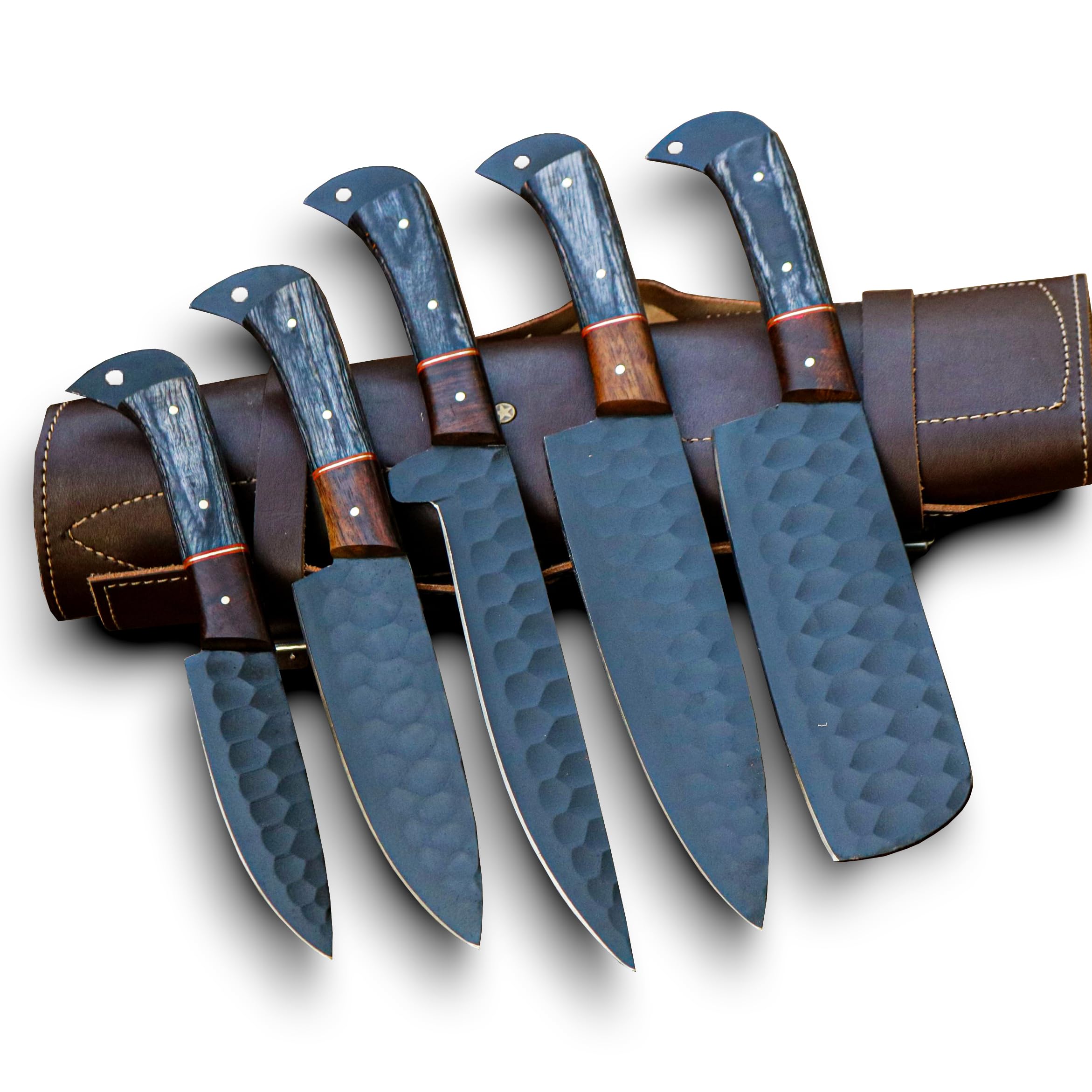 Premium PAL 2000 KNIVES CHE-2075 Handmade D2 Steel Kitchen Knife Set with Powder Coated Blade & Protective Sheath - Professional Chef Knives for Cooking, Camping, Outdoor Adventures & Home Kitchen Use