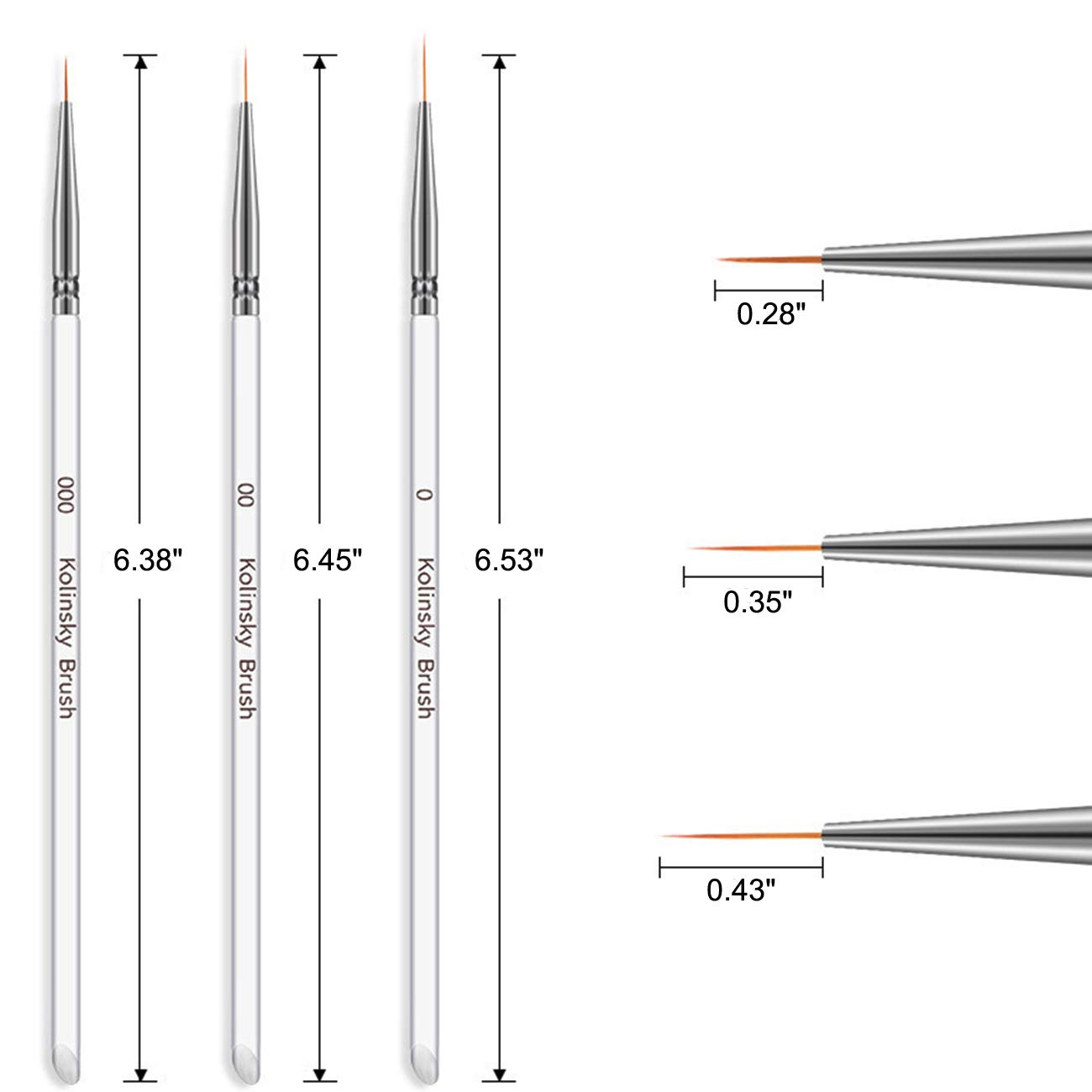 TinaWood 3pcs Professional Nail Art Brush Set - Liner Pens & Striping Brushes for Short Strokes, Details, Blending & Elongated Lines | Perfect for Acrylic, Gel & Nail Art Designs at Home or Salon