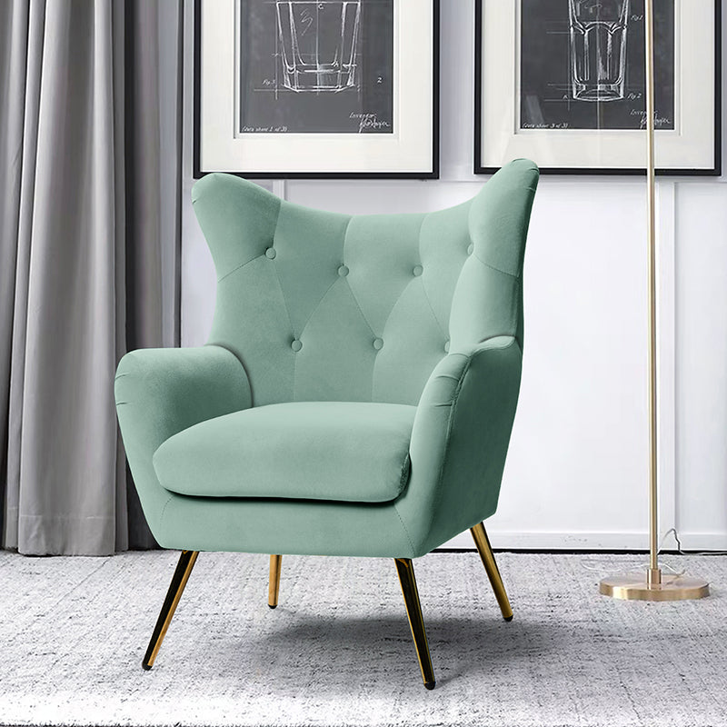 Luxury Isabelle Wingback Velvet Upholstered Armchair - High Back Accent Chair with Sturdy Metal Legs for Living Room, Bedroom & Office Decor