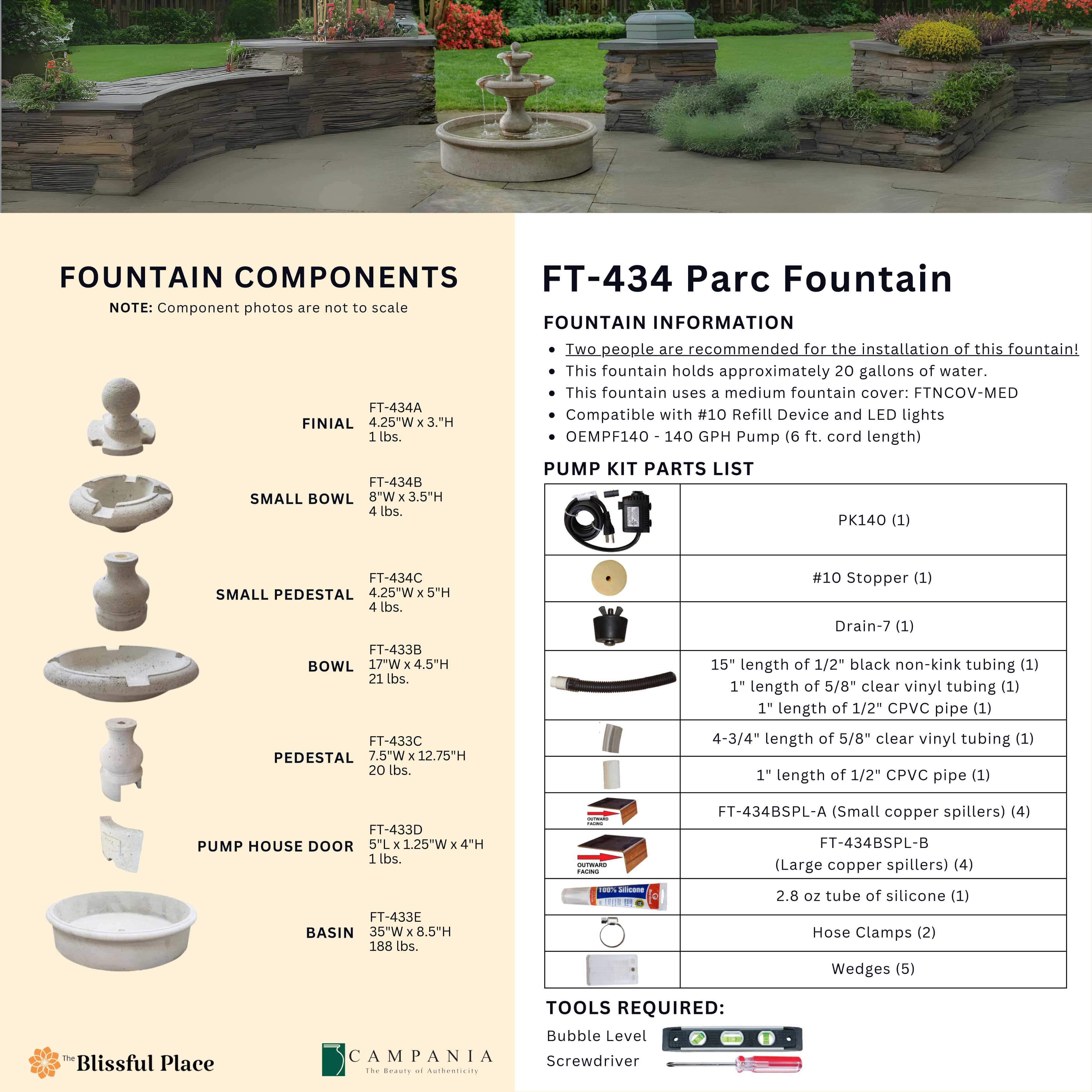Parc Fountain Campania International - Elegant Outdoor Garden Water Fountain for Patio, Yard, and Landscaping Decor