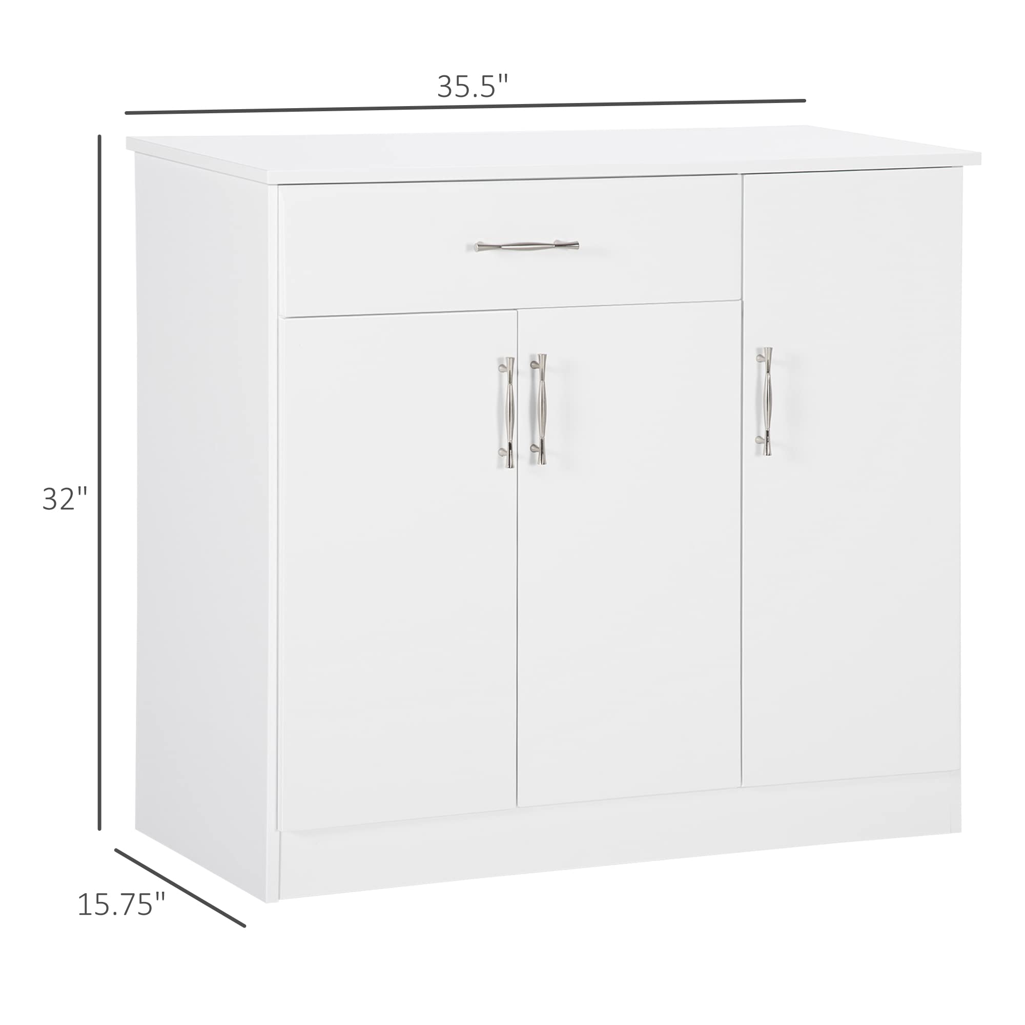 HOMCOM White Sideboard Buffet Cabinet with Drawers & Adjustable Shelves - Coffee Bar Cabinet for Kitchen, Living Room & Entryway - Perfect for Storage, Serving & Home Decor