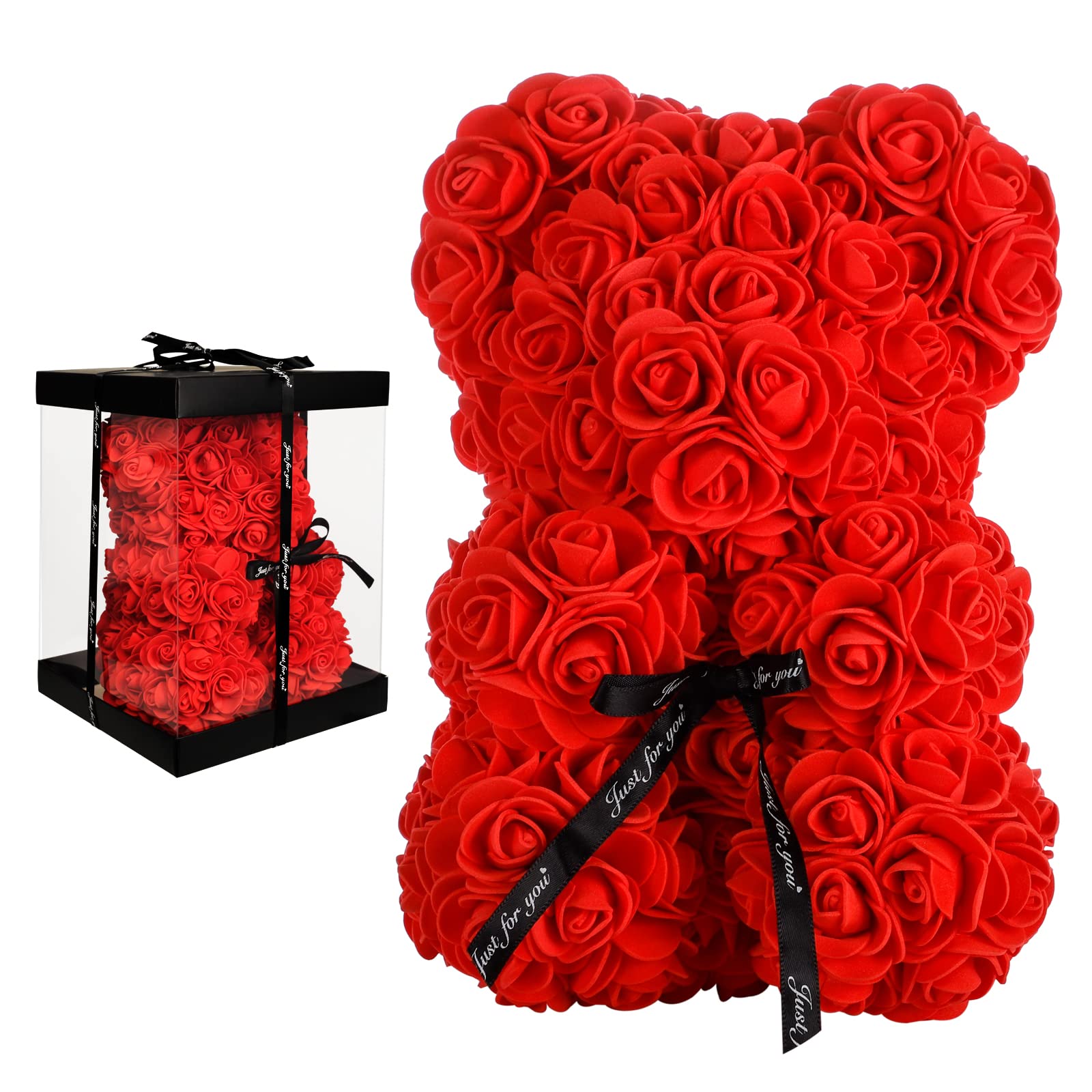 Rose Flower Teddy Bear - Romantic Gift for Mom, Her, Women, Girlfriend & Grandma | Mothers Day, Birthday & Anniversary Present | Home Decor & Special Occasion Gift