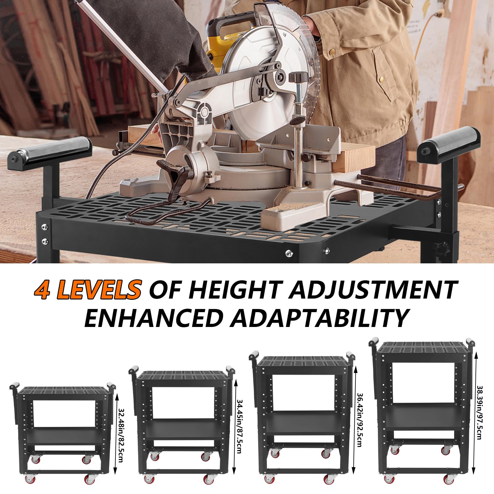 Heavy-Duty Planer Stand with Wheels - 550 lbs Capacity Adjustable Miter Saw Stand with Extension Rollers for Planers, Saws & Power Tools | Workshop & Job Site Use