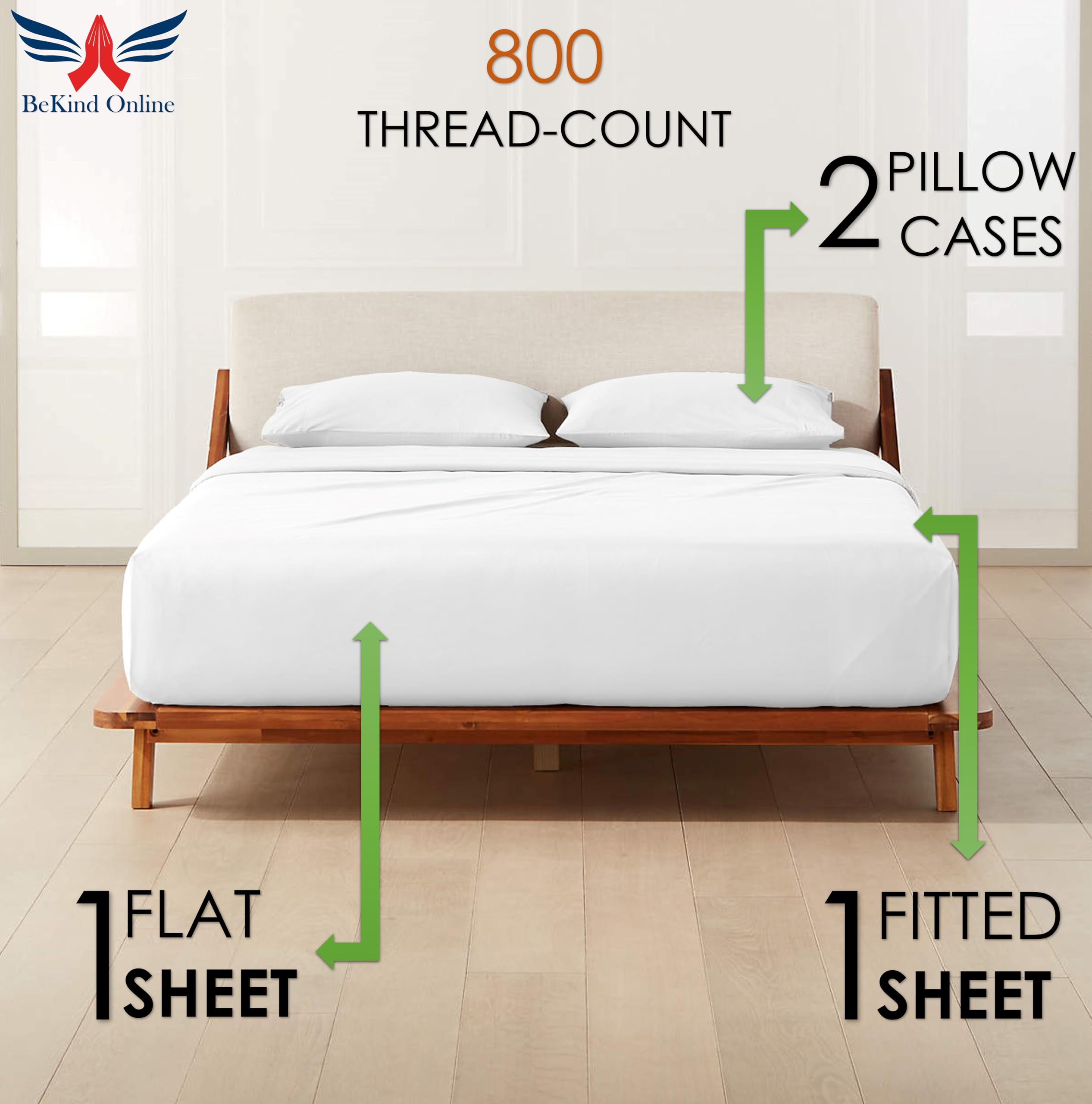 800 Thread Count 100% Organic Cotton Twin Sheets Set - Extra Deep Pocket Fits 22