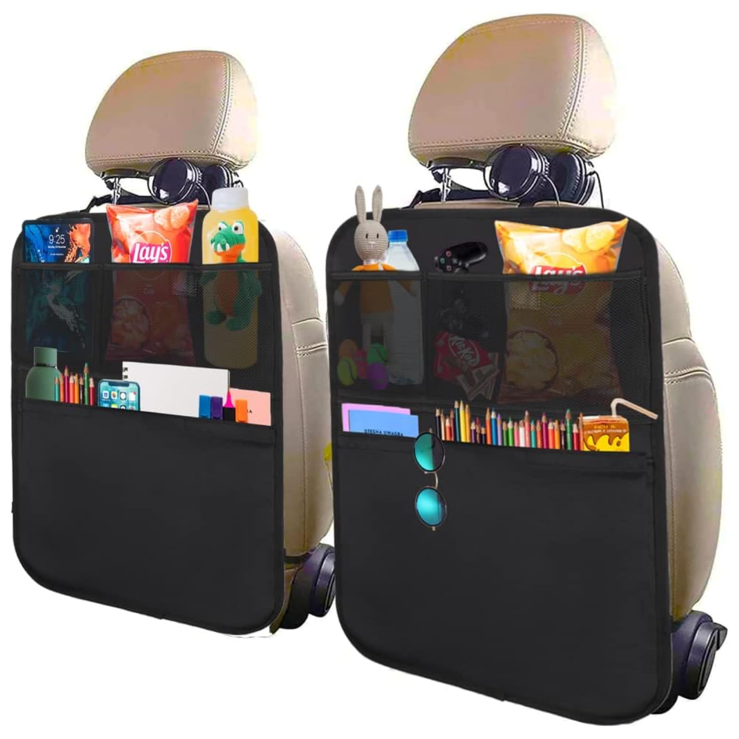 Enovoe Extra Large Back Seat Cover for Kids - 2 Pack Waterproof Car Seat Protector with Multi-Pocket Storage Organizer | Protects Upholstery from Dirt, Mud & Scratches | Perfect for Road Trips, School Runs & Pet Transport