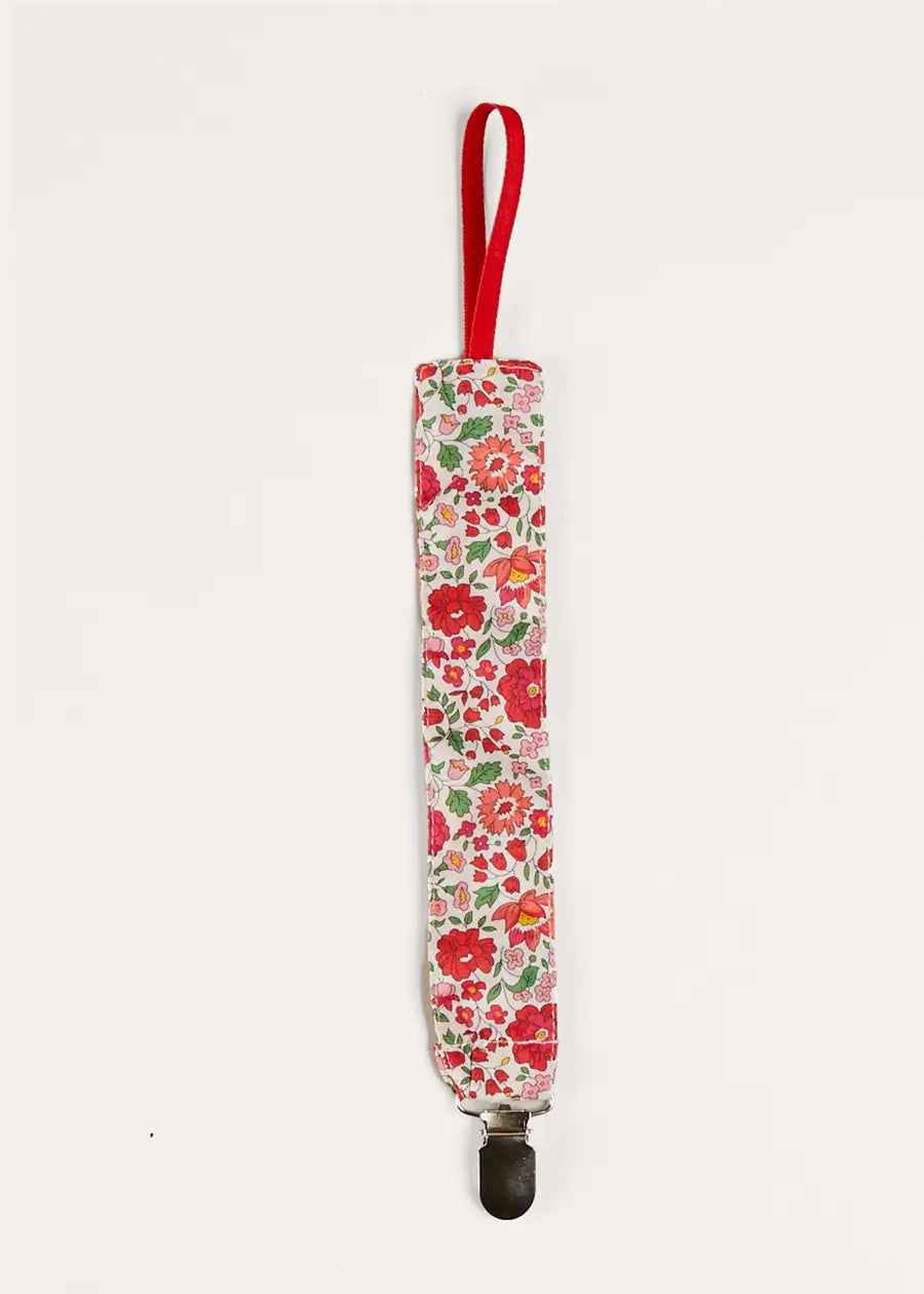 Margot Dummy Clip in Red - Premium Liberty Fabric Baby Pacifier Holder - Perfect for Newborns, Infants & Toddlers - Ideal for Daycare, Travel & Everyday Use
