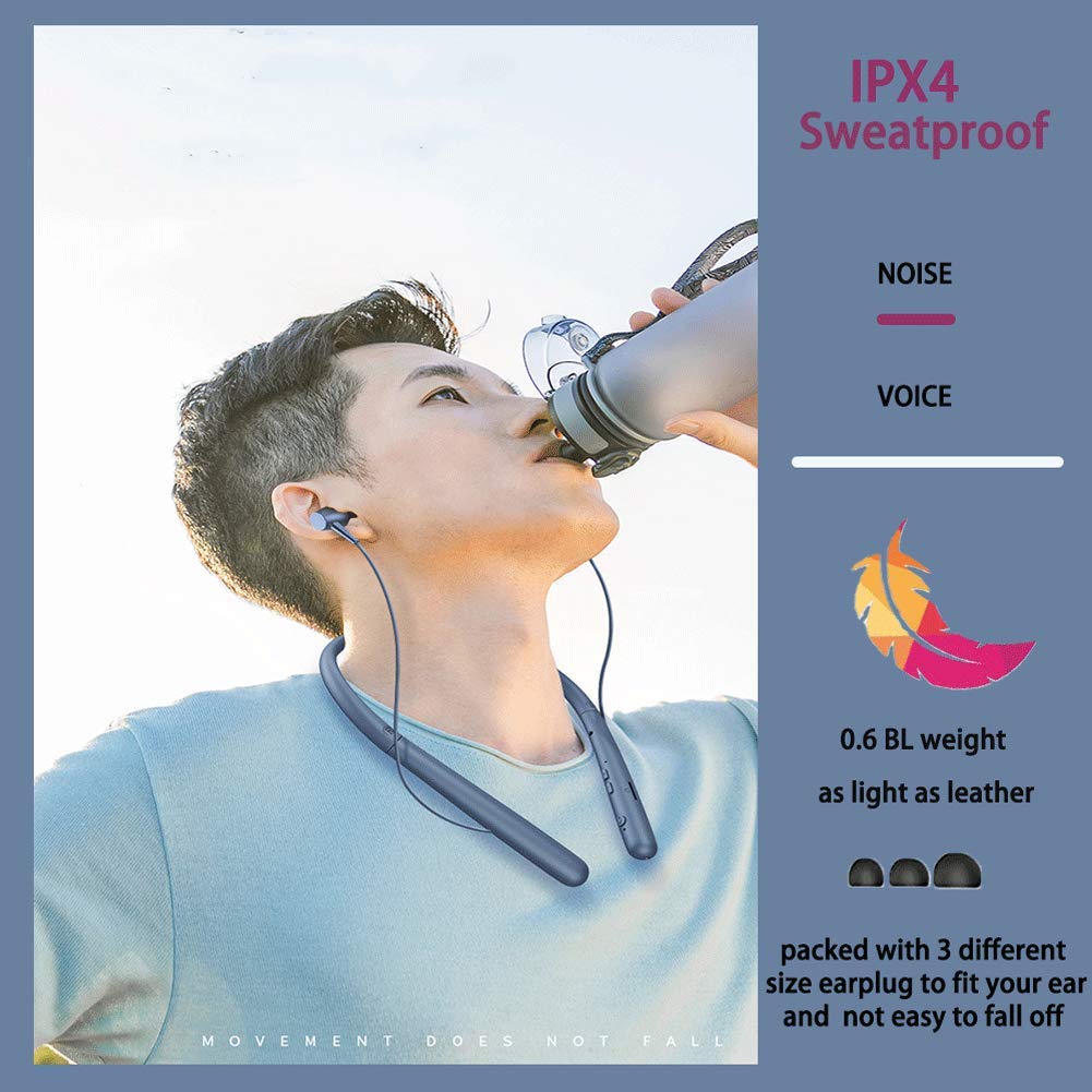 Wireless Bluetooth 5.0 Neckband Headphones with 20-Hour Playtime, 10mm Drivers, Magnetic Earbuds & Noise Cancelling Mic - Sweatproof, Lightweight for Running, Gym & Commuting (Blue)
