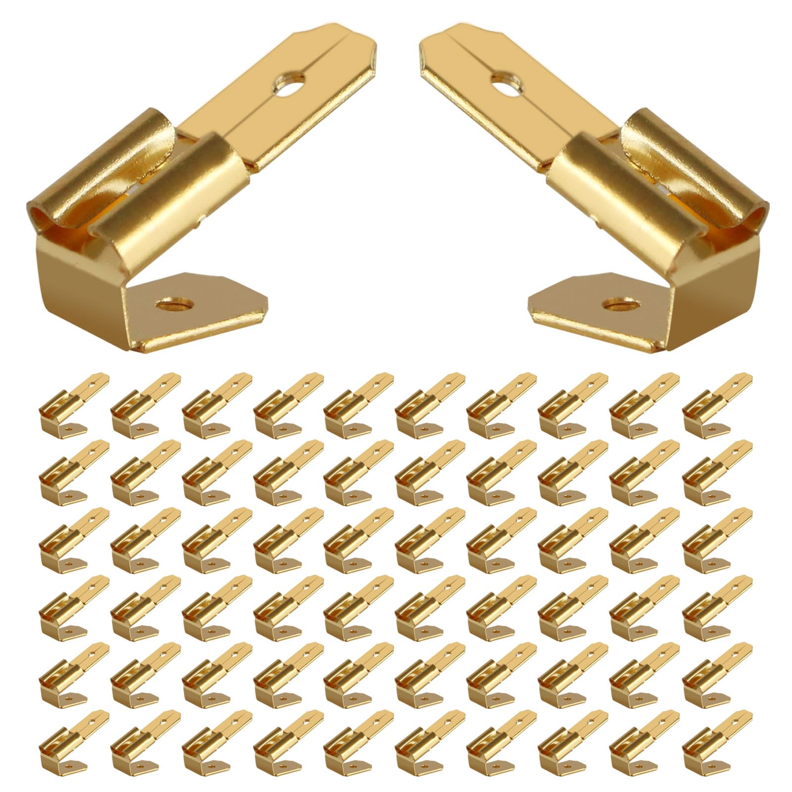 60 PCS Non-Insulated Brass Piggyback Spade Connectors - Female Male Quick Disconnect Wire Terminals with 3 Way Adapter | Gold Plated for Enhanced Conductivity | Perfect for Automotive, Home Appliances & DIY Electrical Projects
