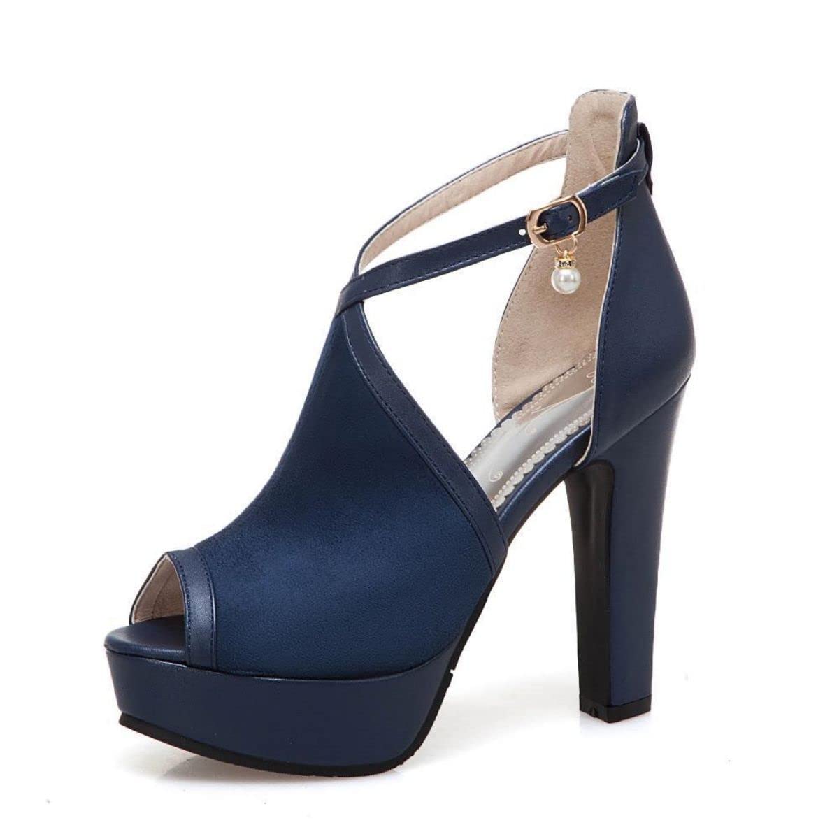 Women's Chunky Platform High Heel Bootie Pumps - Peep Toe Cross Strap Sandals with Buckle for Dancing, Parties, and Night Out
