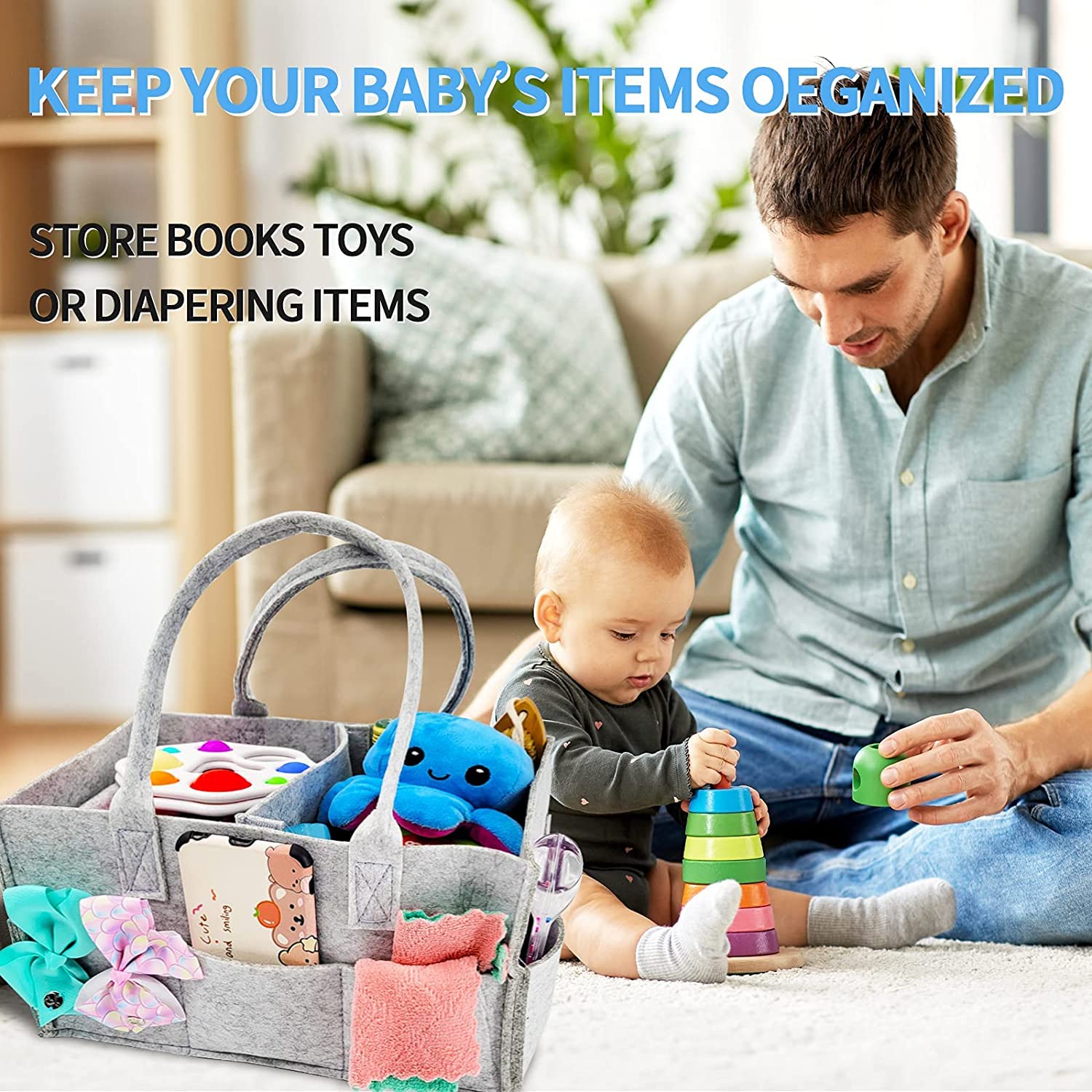 Portable Baby Nappy Caddy Organizer - Grey Nursery Storage Basket & Travel Tote Bag for Diapers, Wipes, and Newborn Essentials - Perfect for Changing Table, Car, and Baby Shower Gifts