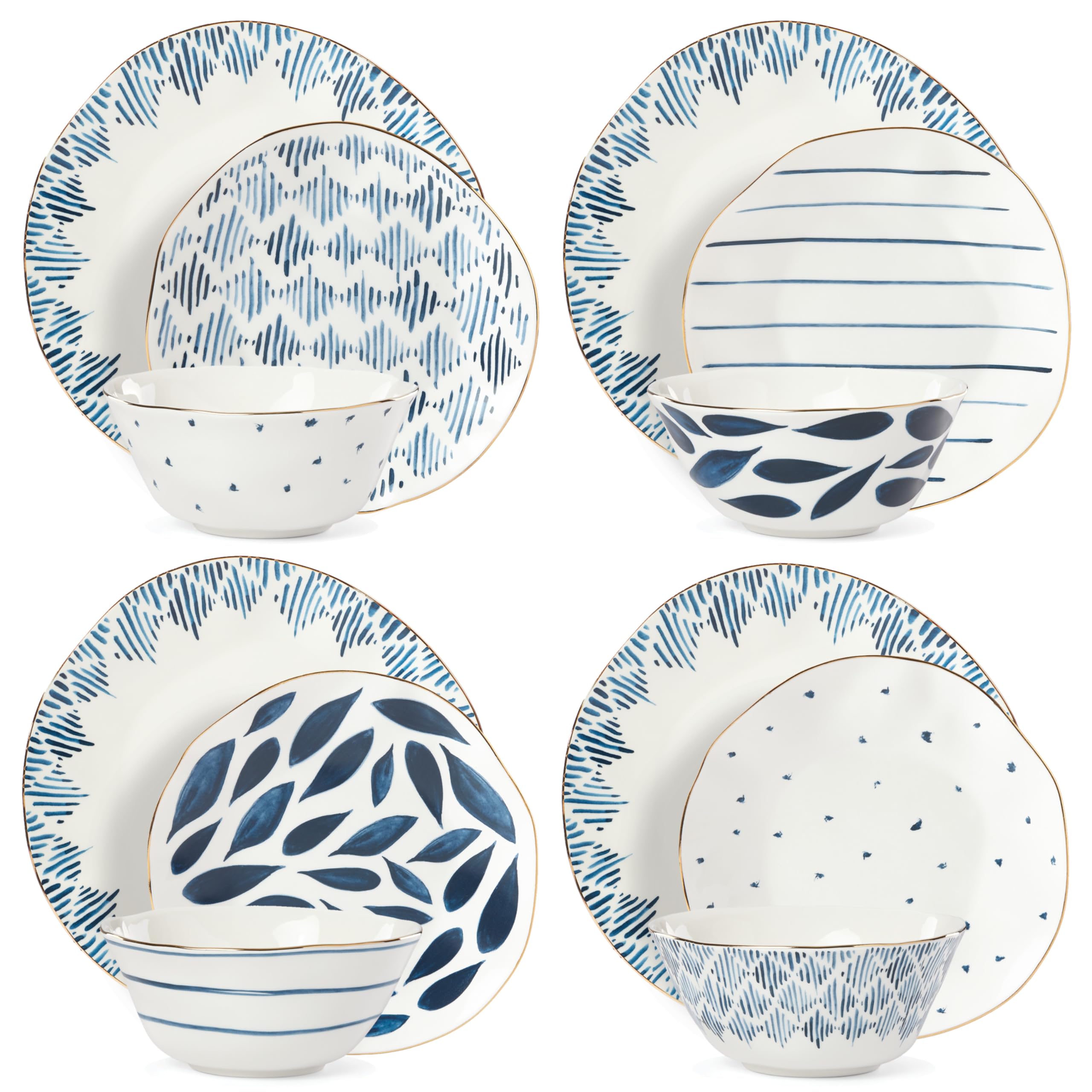 Lenox Blue Bay 12-Piece Dinnerware Set - Elegant Porcelain Dinner Plates, Salad Plates & Bowls - Perfect for Formal Dining, Holidays & Special Occasions