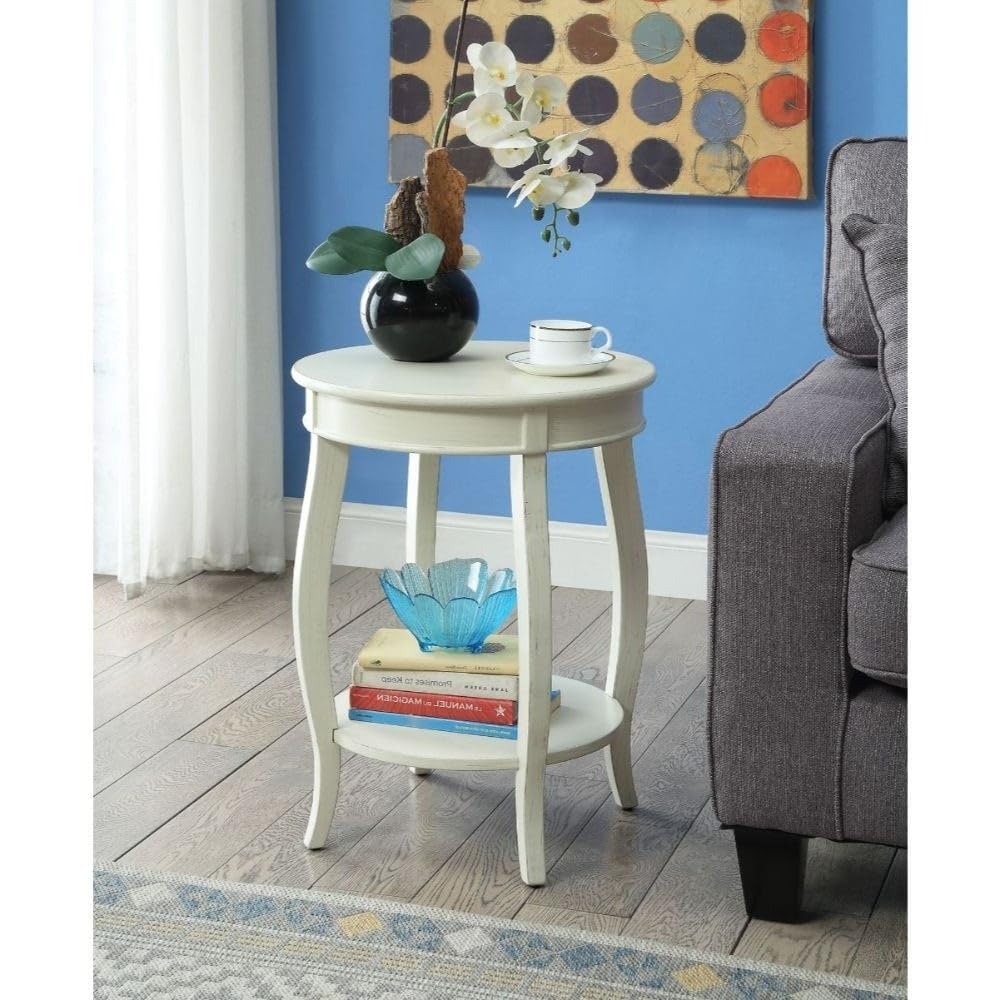 Modern Design Portici Wooden Accent Side Table - Antique White Finish - Perfect for Living Room, Bedroom, or Office Decor
