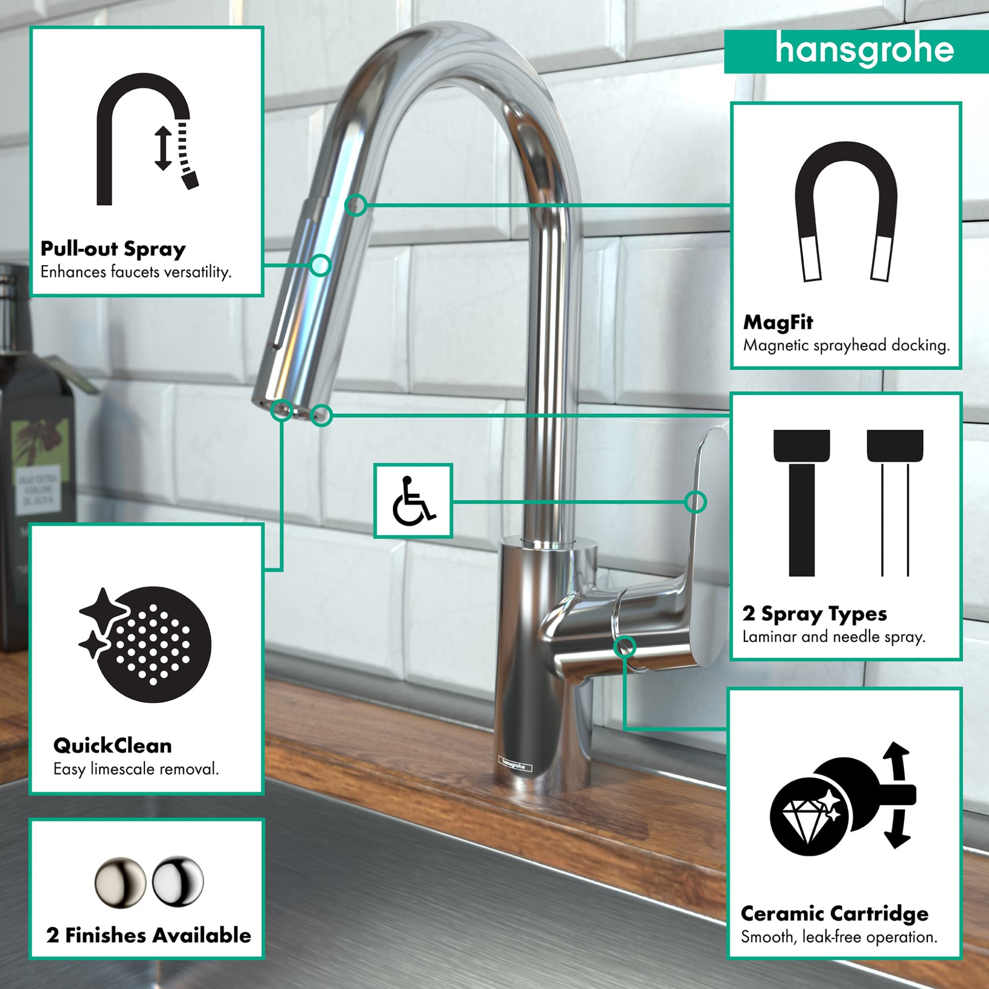 Hansgrohe Focus Gold Bar Kitchen Faucet with Pull Down Sprayer, Magnetic Docking Spray Head, Brushed Gold Finish, Ideal for Modern and Classic Kitchen Sinks